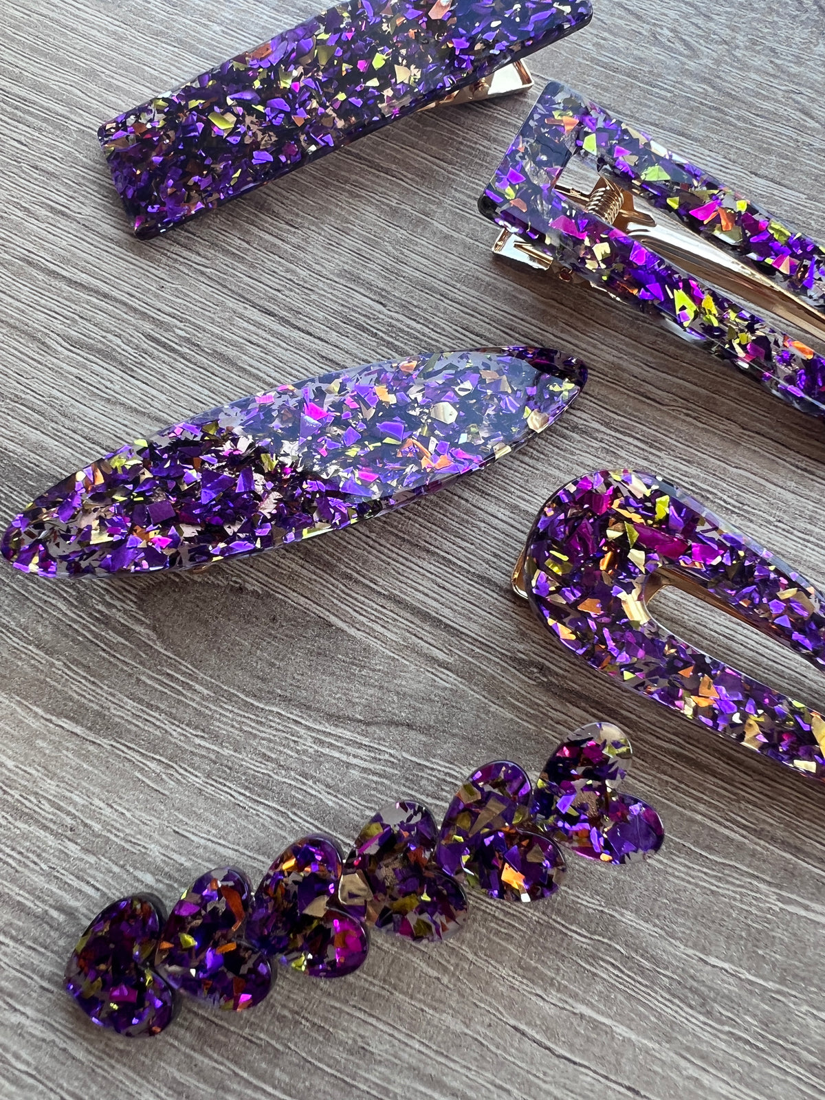 Pack Of 5 Glittery Hair Clips- Purple-Fascinators Direct