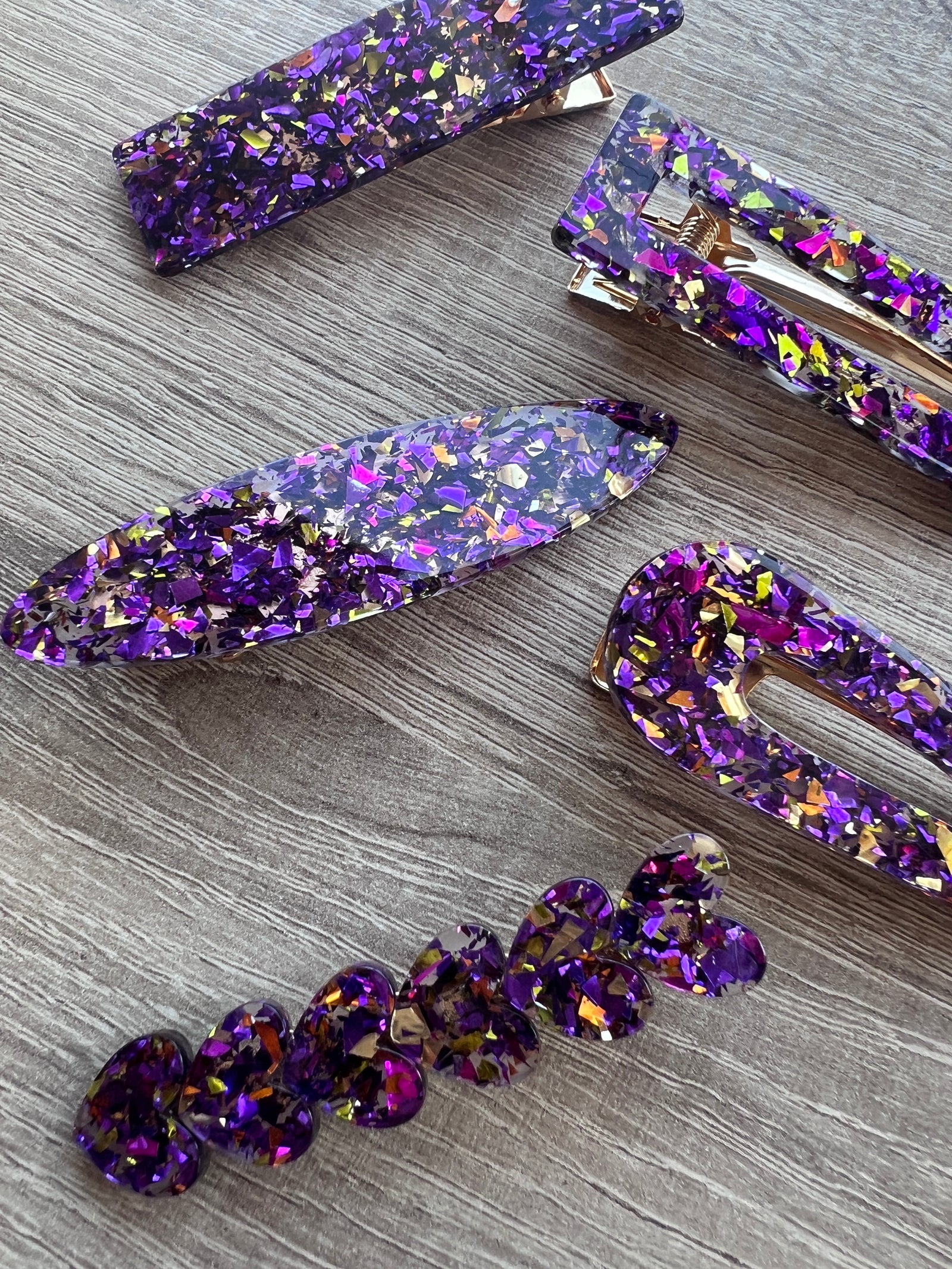 Pack Of 5 Glittery Hair Clips- Purple-Fascinators Direct