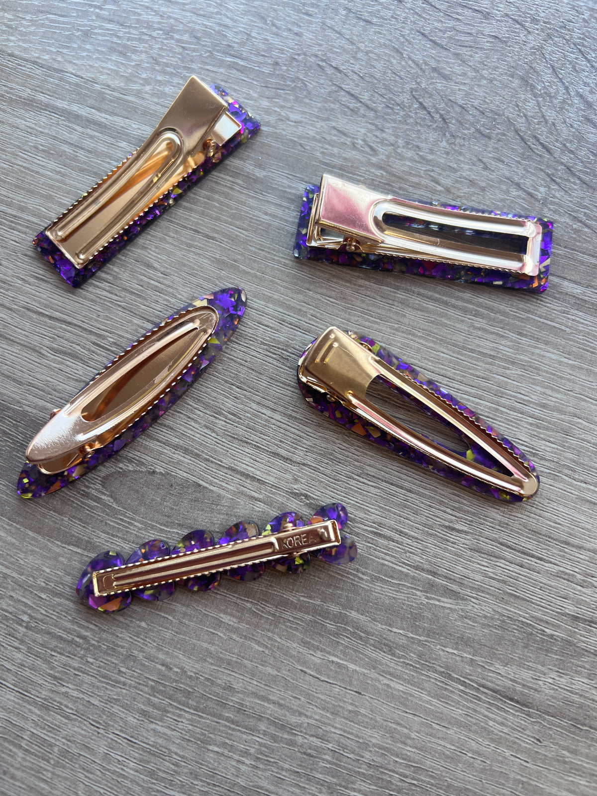Pack Of 5 Glittery Hair Clips- Purple-Fascinators Direct