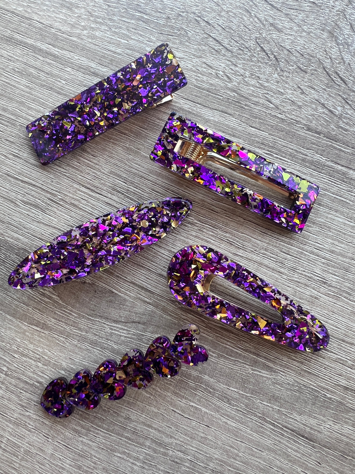 Pack Of 5 Glittery Hair Clips- Purple-Fascinators Direct