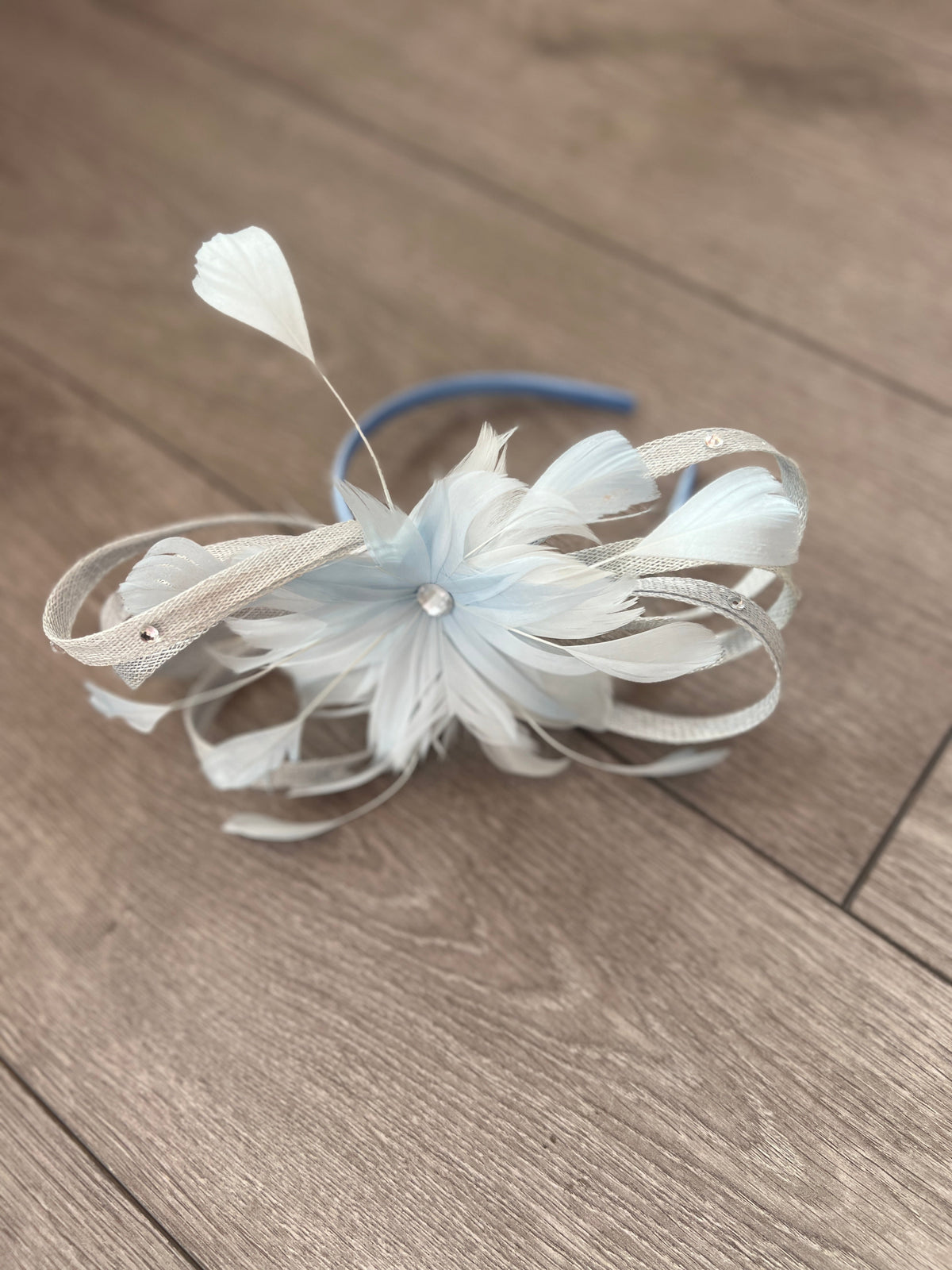 Pale Blue Fascinator With Diamanté Loops &amp; Flower-Fascinators Direct
