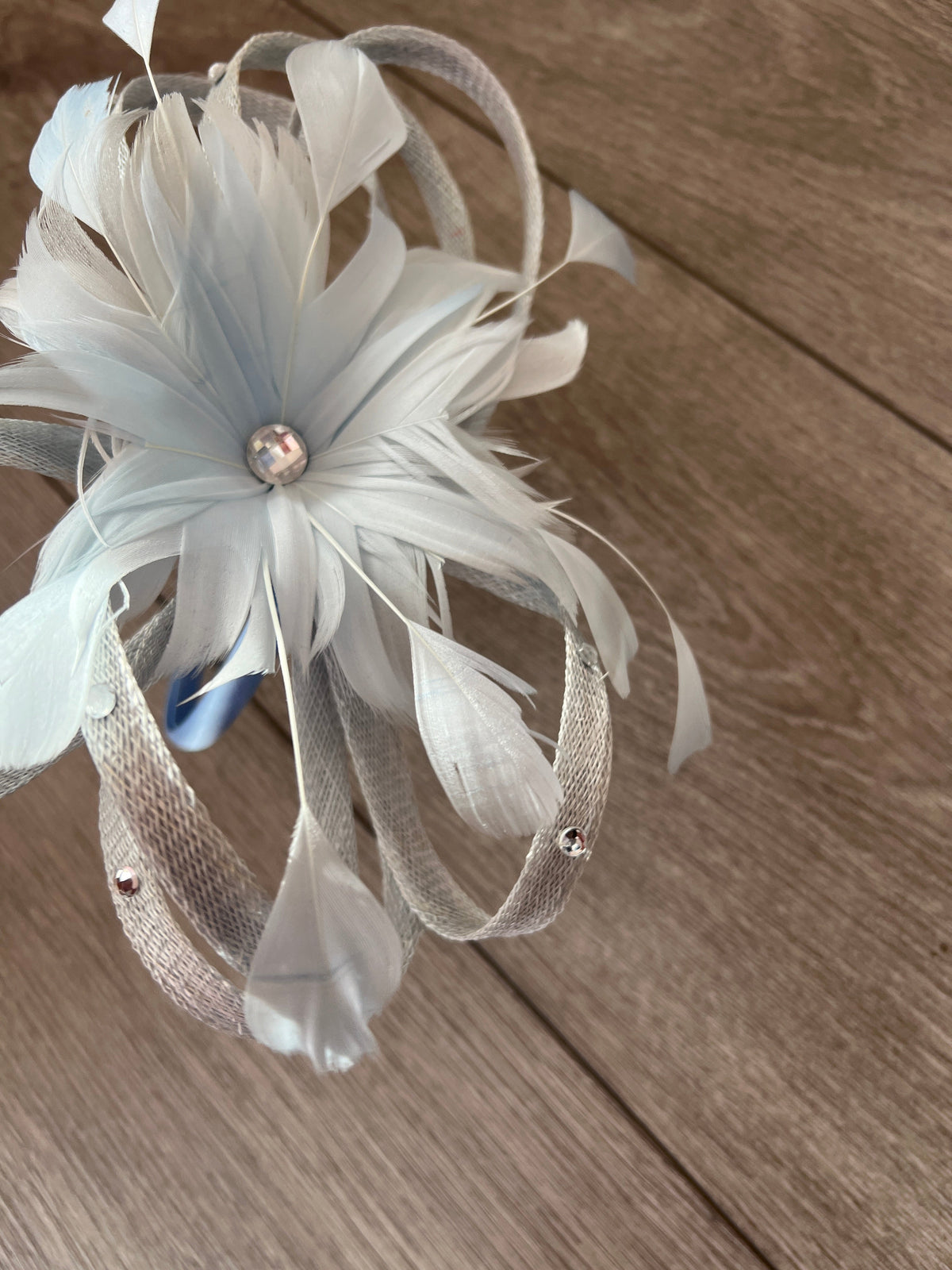 Pale Blue Fascinator With Diamanté Loops &amp; Flower-Fascinators Direct