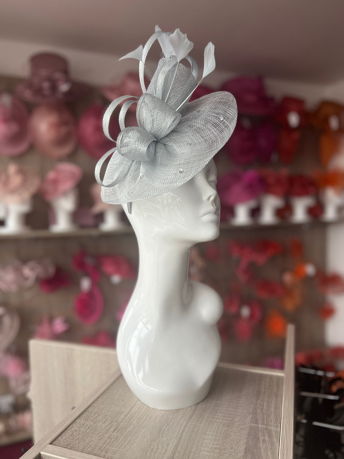 Pale Blue Fascinator With Diamanté Oval Base-Fascinators Direct