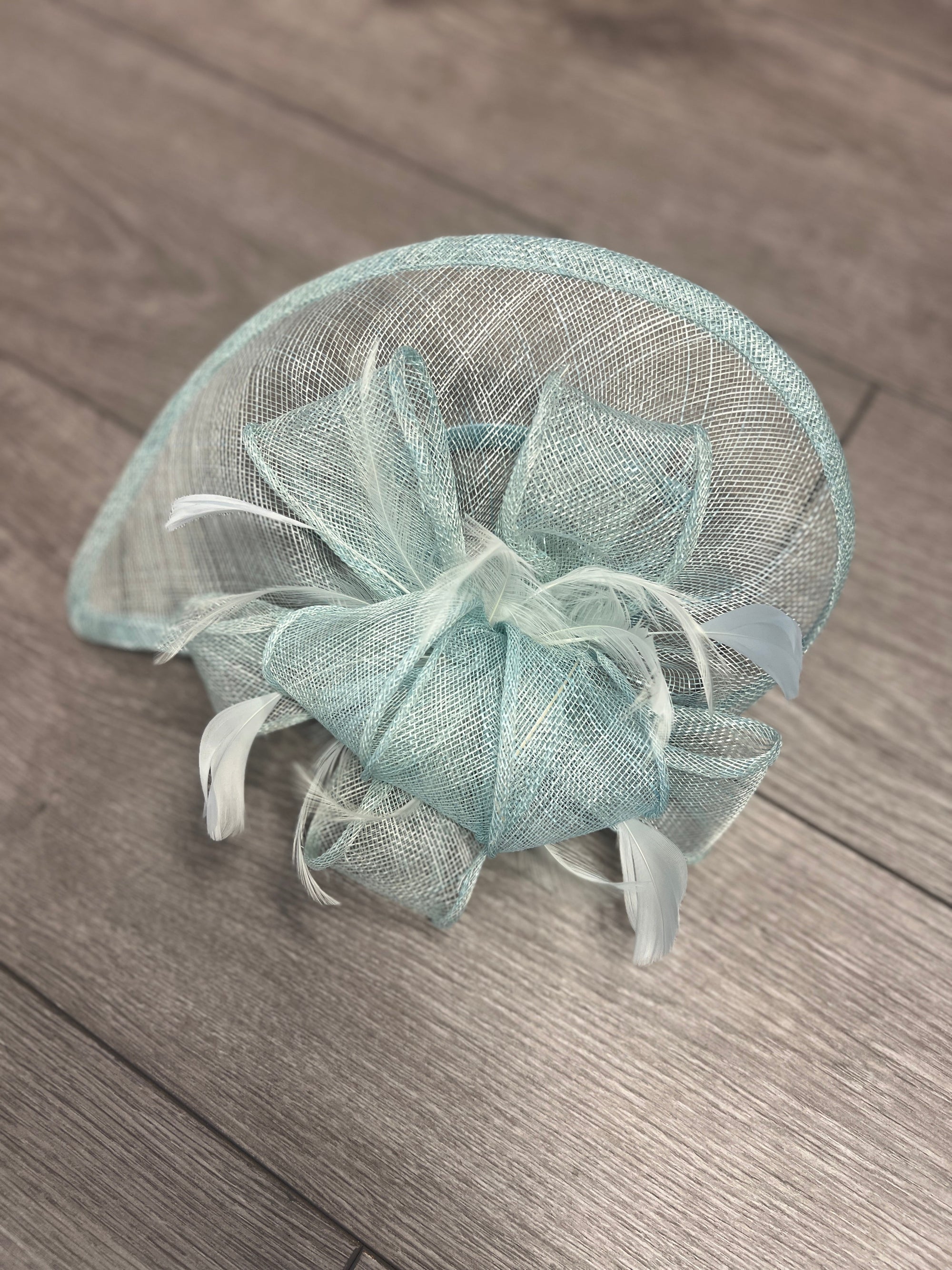 Pale Blue Fascinator With Ruched Sinamay & Loops-Fascinators Direct