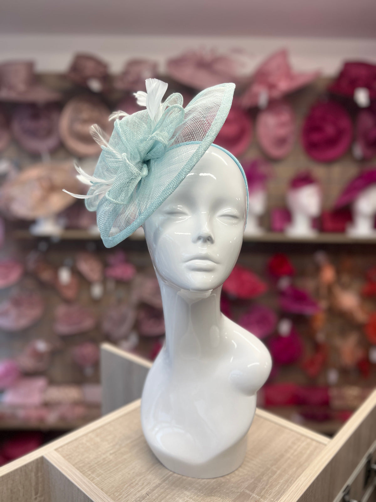 Pale Blue Fascinator With Ruched Sinamay &amp; Loops-Fascinators Direct