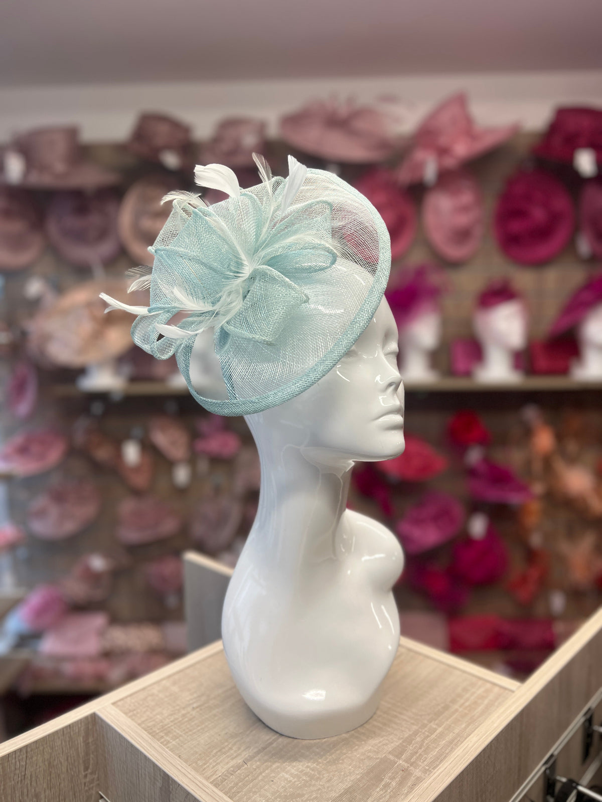 Pale Blue Fascinator With Ruched Sinamay &amp; Loops-Fascinators Direct