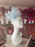 Pale Blue Large Fascinator Frilled Mesh with Feathers-Fascinators Direct