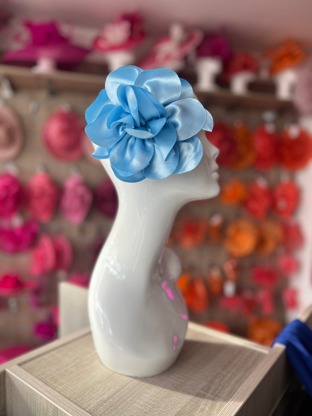 Pale Blue Large Satin Rose Flower Fascinator-Fascinators Direct