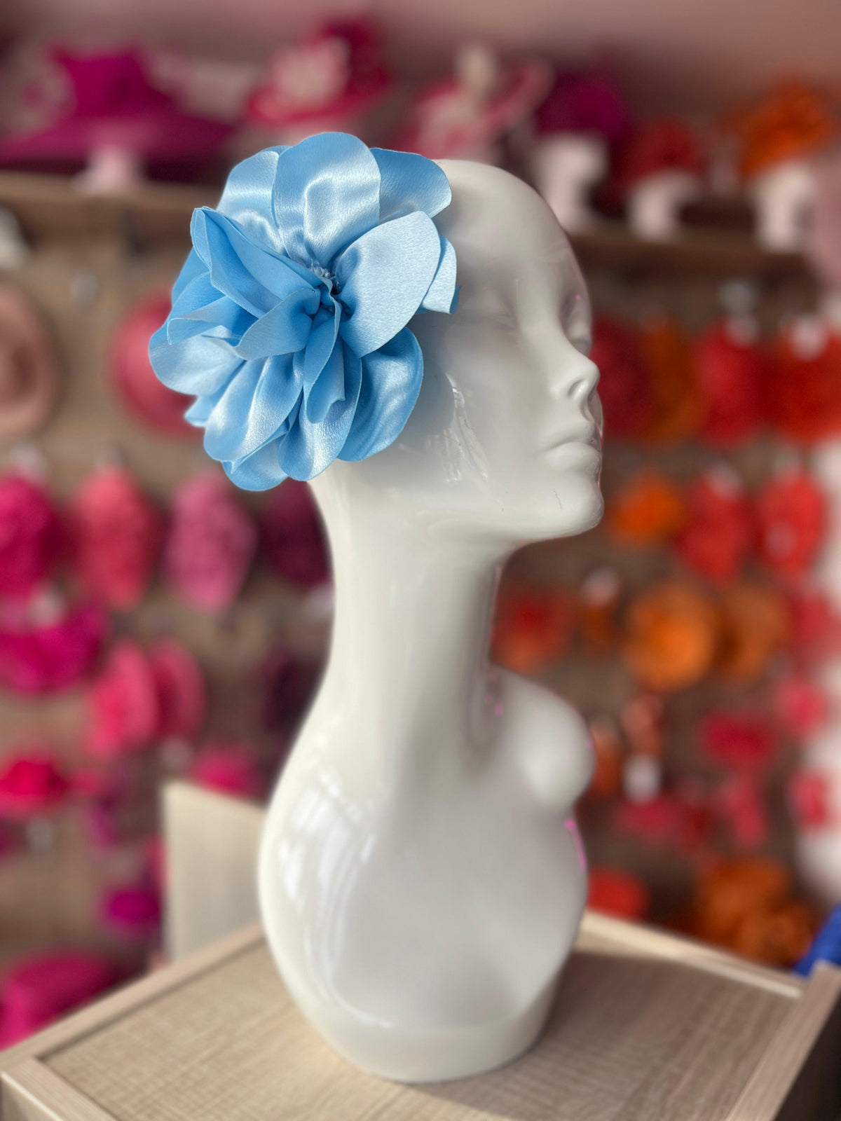 Pale Blue Large Satin Rose Flower Fascinator-Fascinators Direct