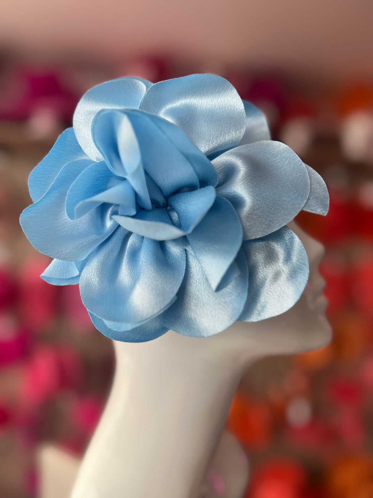 Pale Blue Large Satin Rose Flower Fascinator-Fascinators Direct