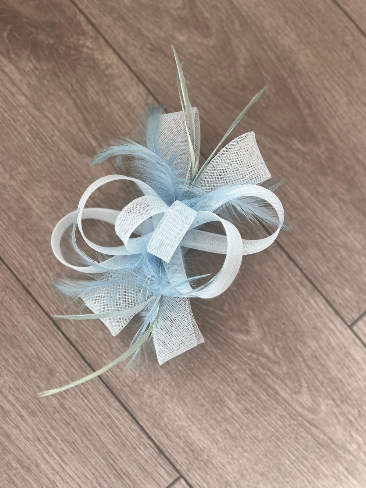 Pale Blue Loop Bow Fascinator With Feathers-Fascinators Direct
