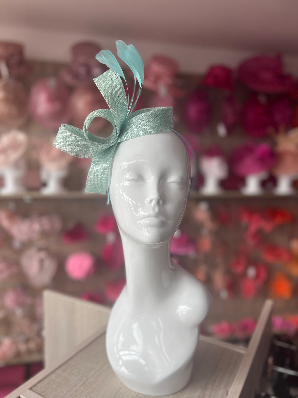 Pale Blue Metallic Large Loop Feather Headband Fascinator-Fascinators Direct