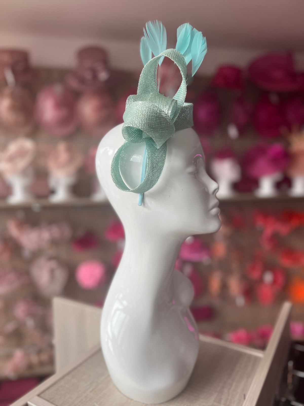 Pale Blue Metallic Large Loop Feather Headband Fascinator-Fascinators Direct