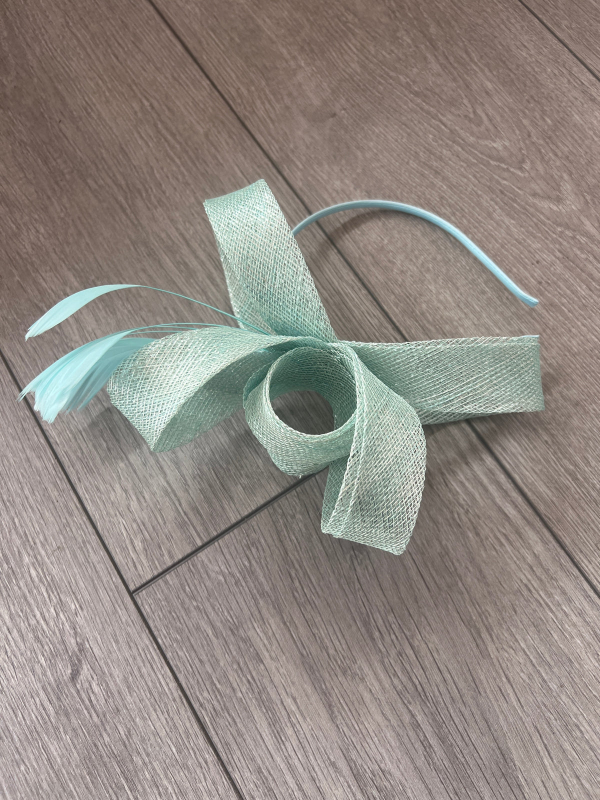 Pale Blue Metallic Large Loop Feather Headband Fascinator-Fascinators Direct