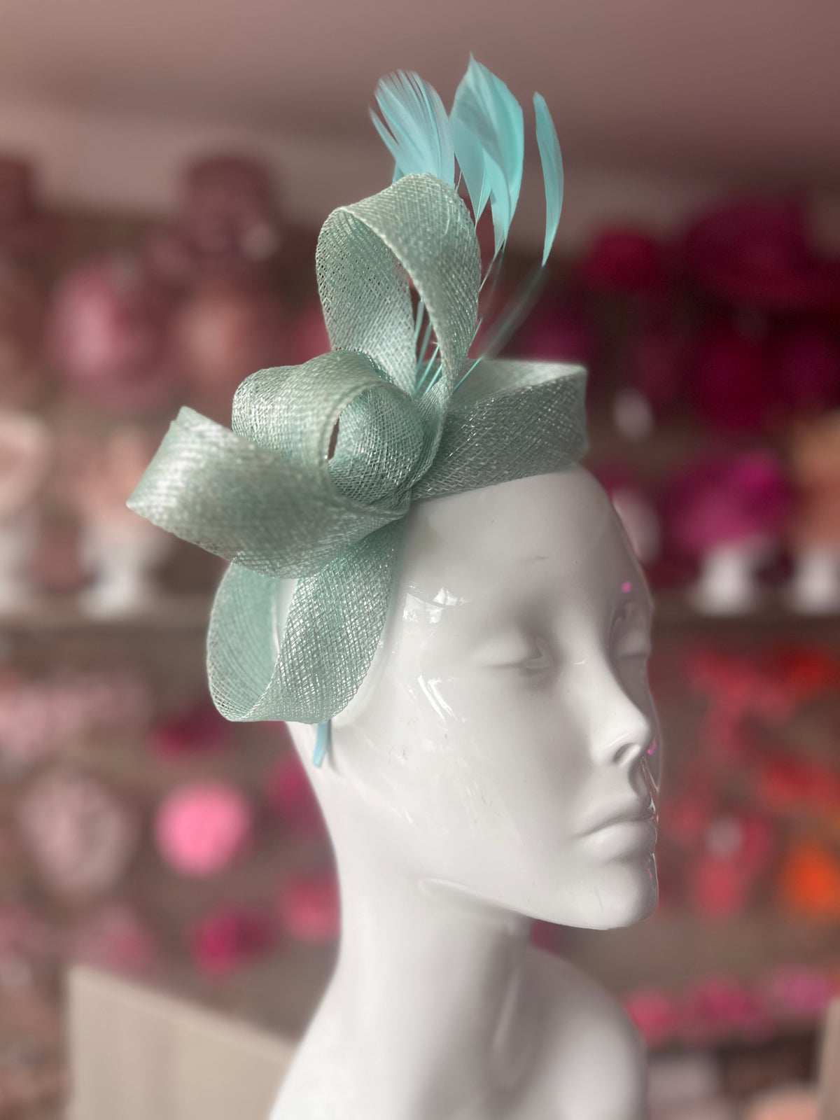 Pale Blue Metallic Large Loop Feather Headband Fascinator-Fascinators Direct