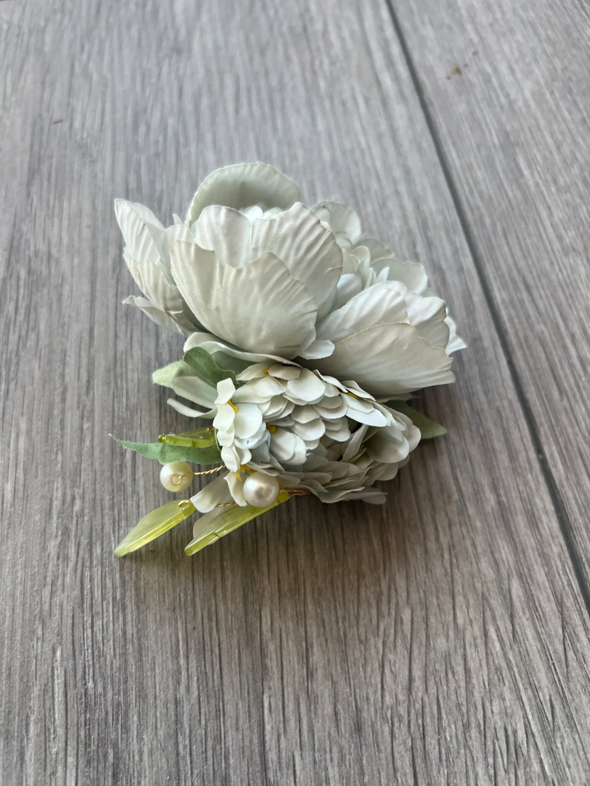 Pale Blue Peony Flower Hair Clip with Pearls &amp; Leafs-Fascinators Direct