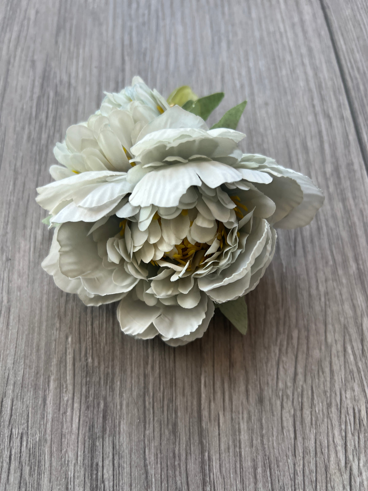 Pale Blue Peony Flower Hair Clip with Pearls &amp; Leafs-Fascinators Direct