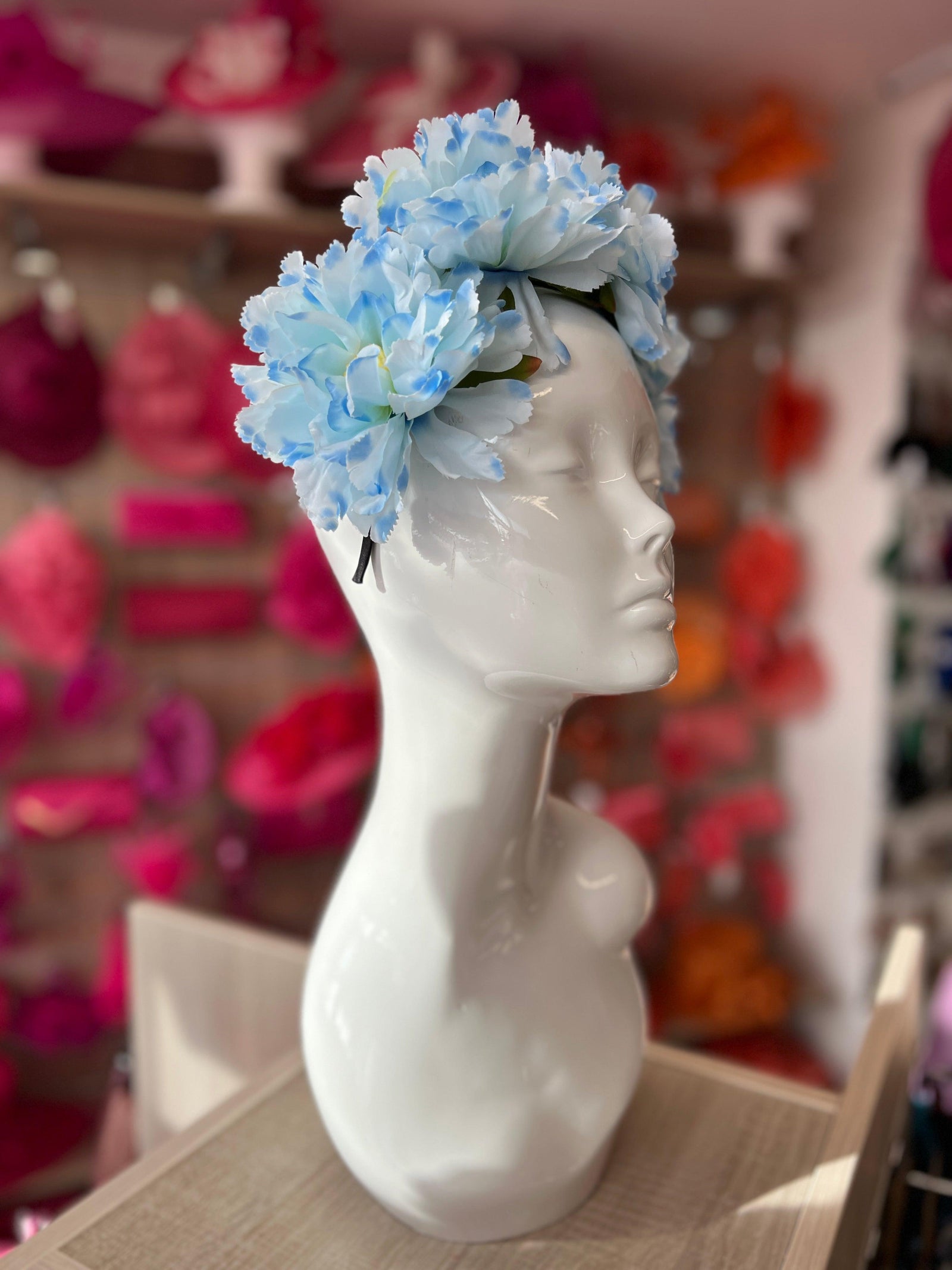 Pale Blue Peony flower Crown Headband-Fascinators Direct
