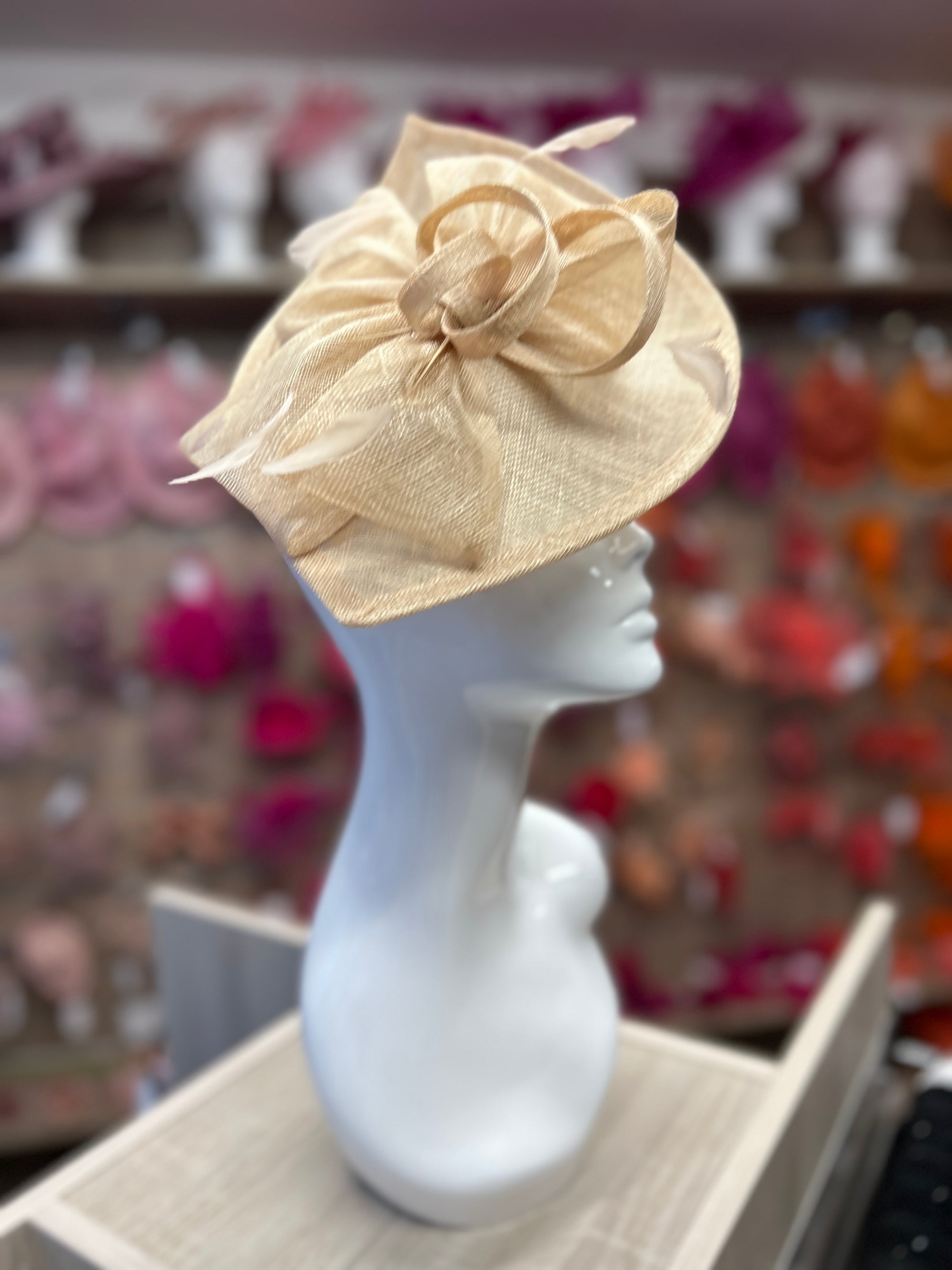 Pale Gold Disc Fascinator with Decorative Bow-Fascinators Direct