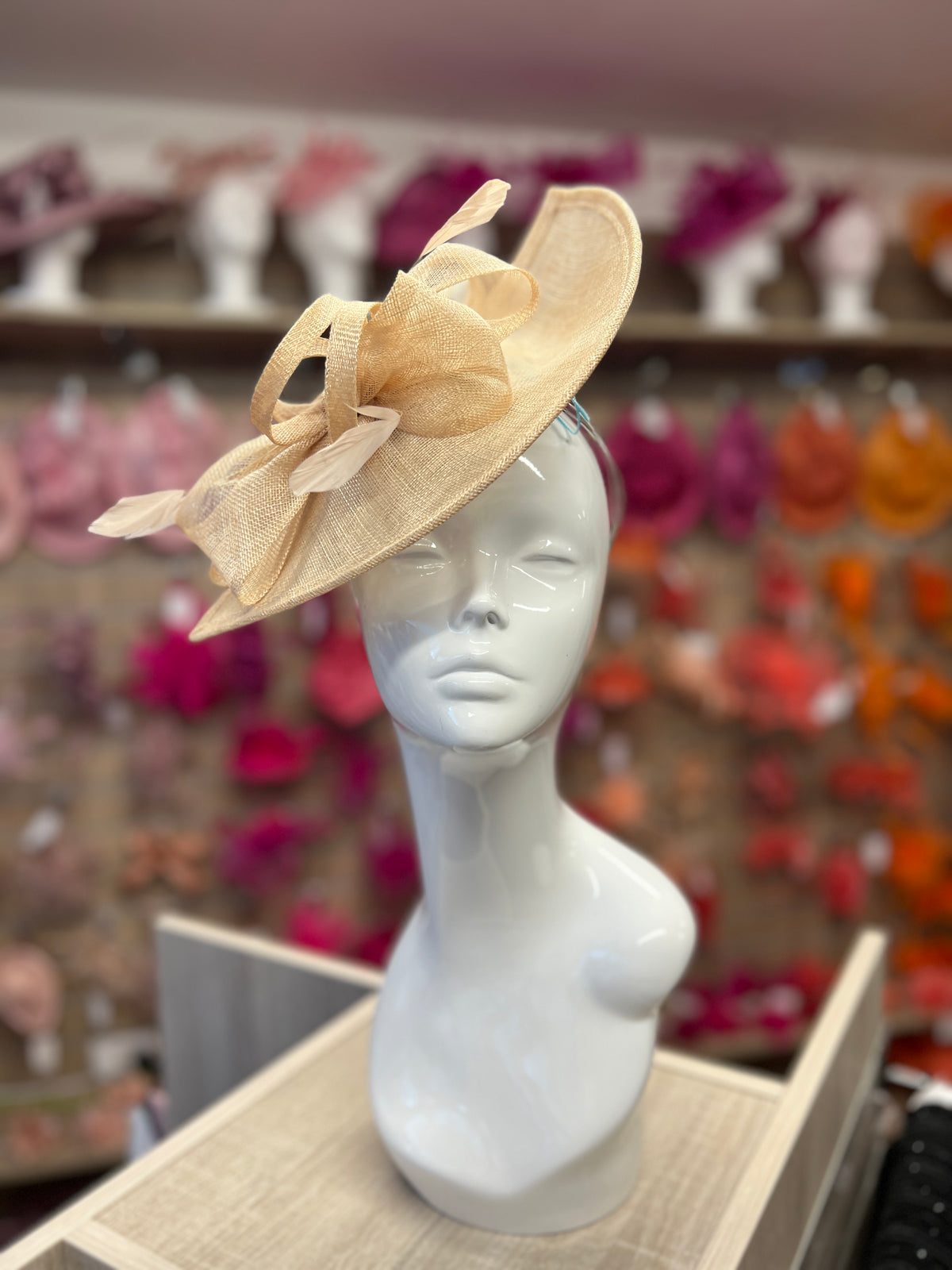 Pale Gold Disc Fascinator with Decorative Bow-Fascinators Direct