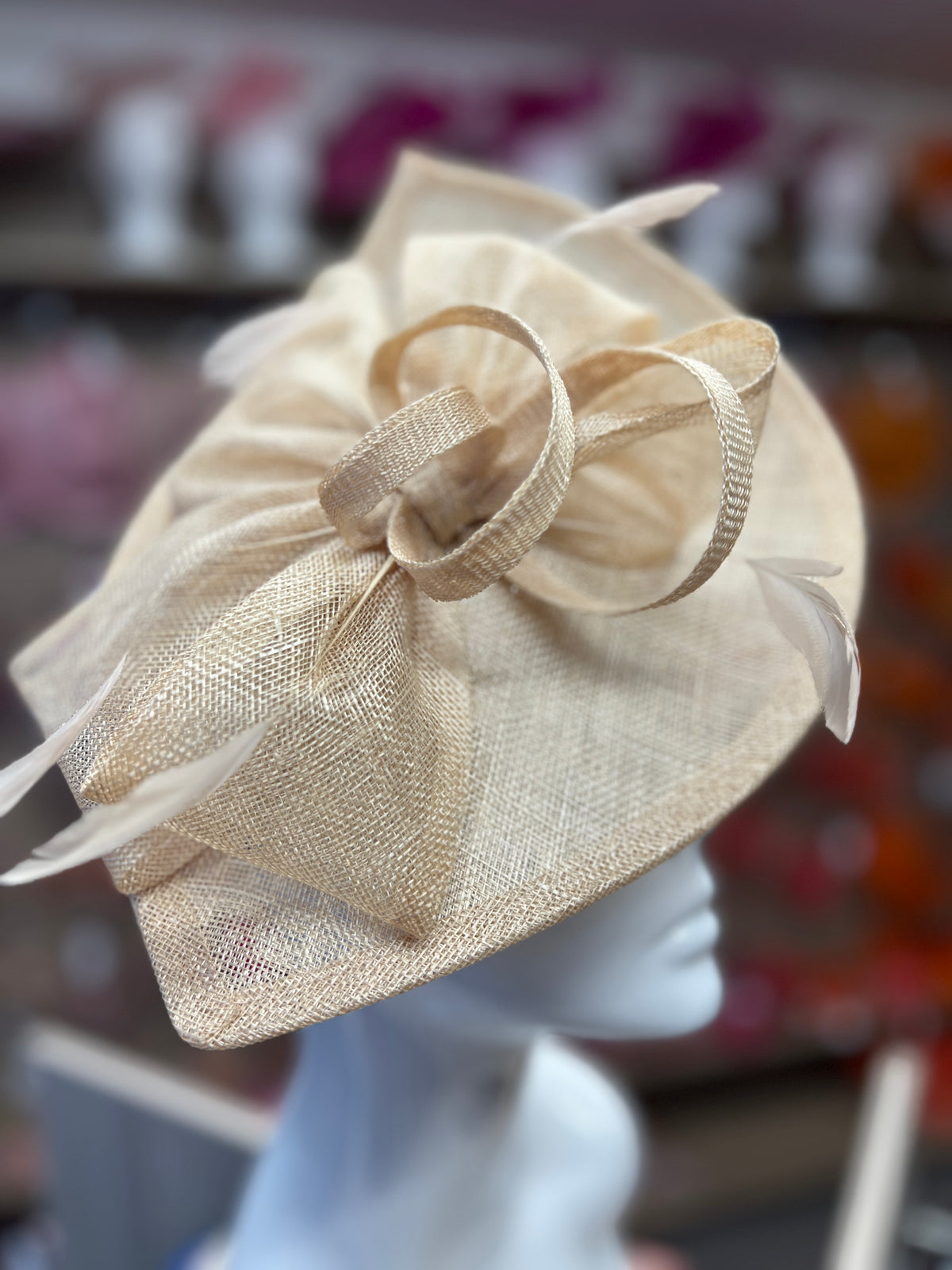 Pale Gold Disc Fascinator with Decorative Bow-Fascinators Direct