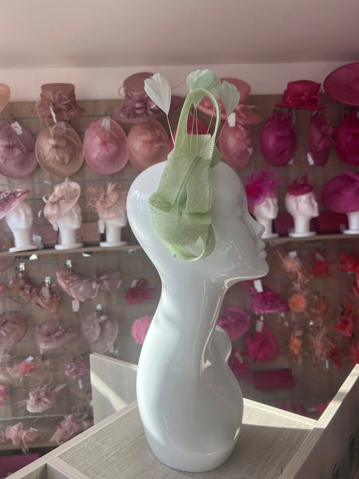 Pale Green Large Loop Feather Headband Fascinator-Fascinators Direct