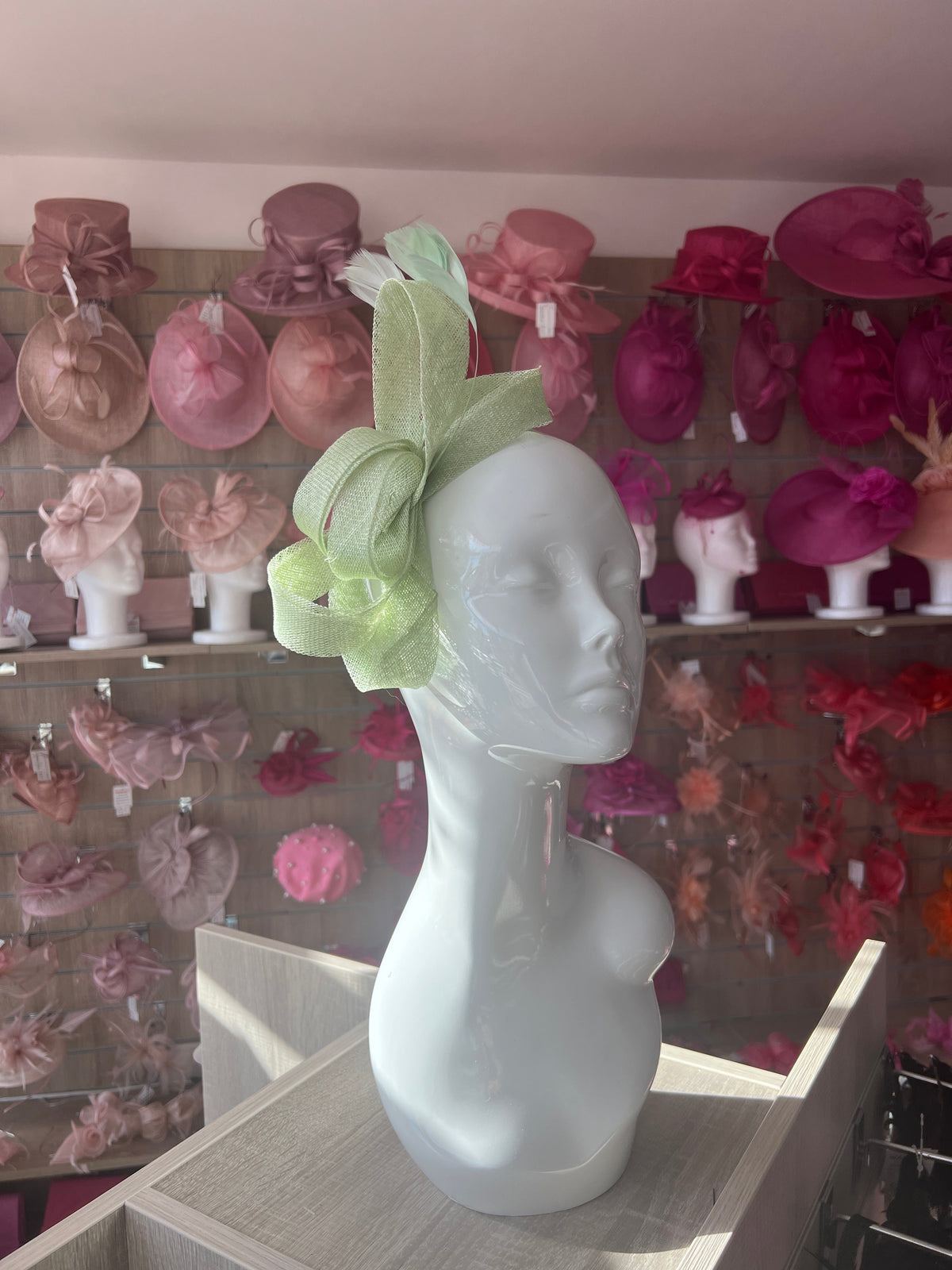 Pale Green Large Loop Feather Headband Fascinator-Fascinators Direct