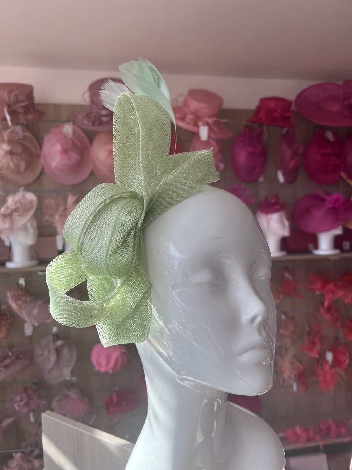 Pale Green Large Loop Feather Headband Fascinator-Fascinators Direct