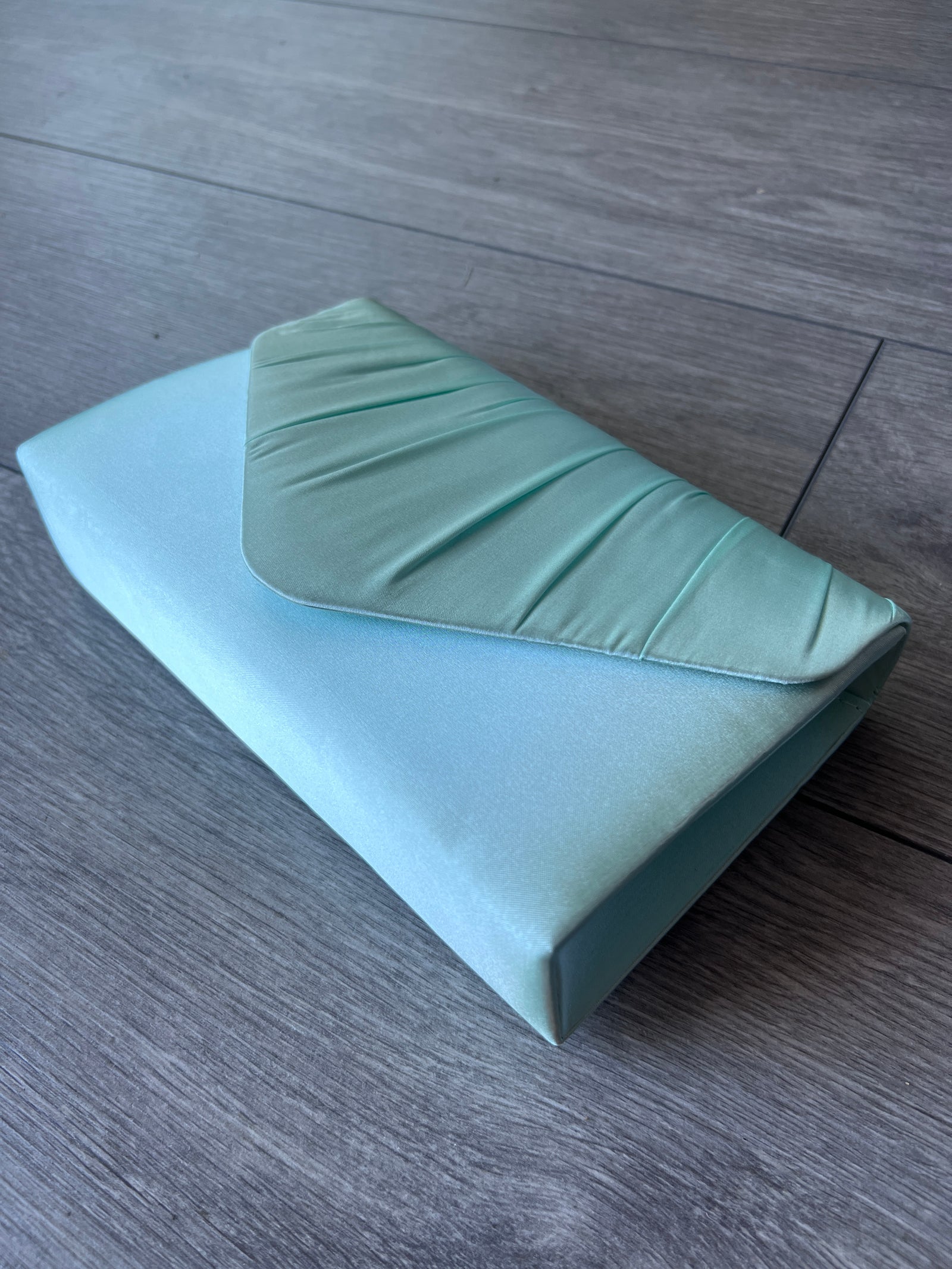 Pale Green Satin Enevelope Clutch Bag-Fascinators Direct