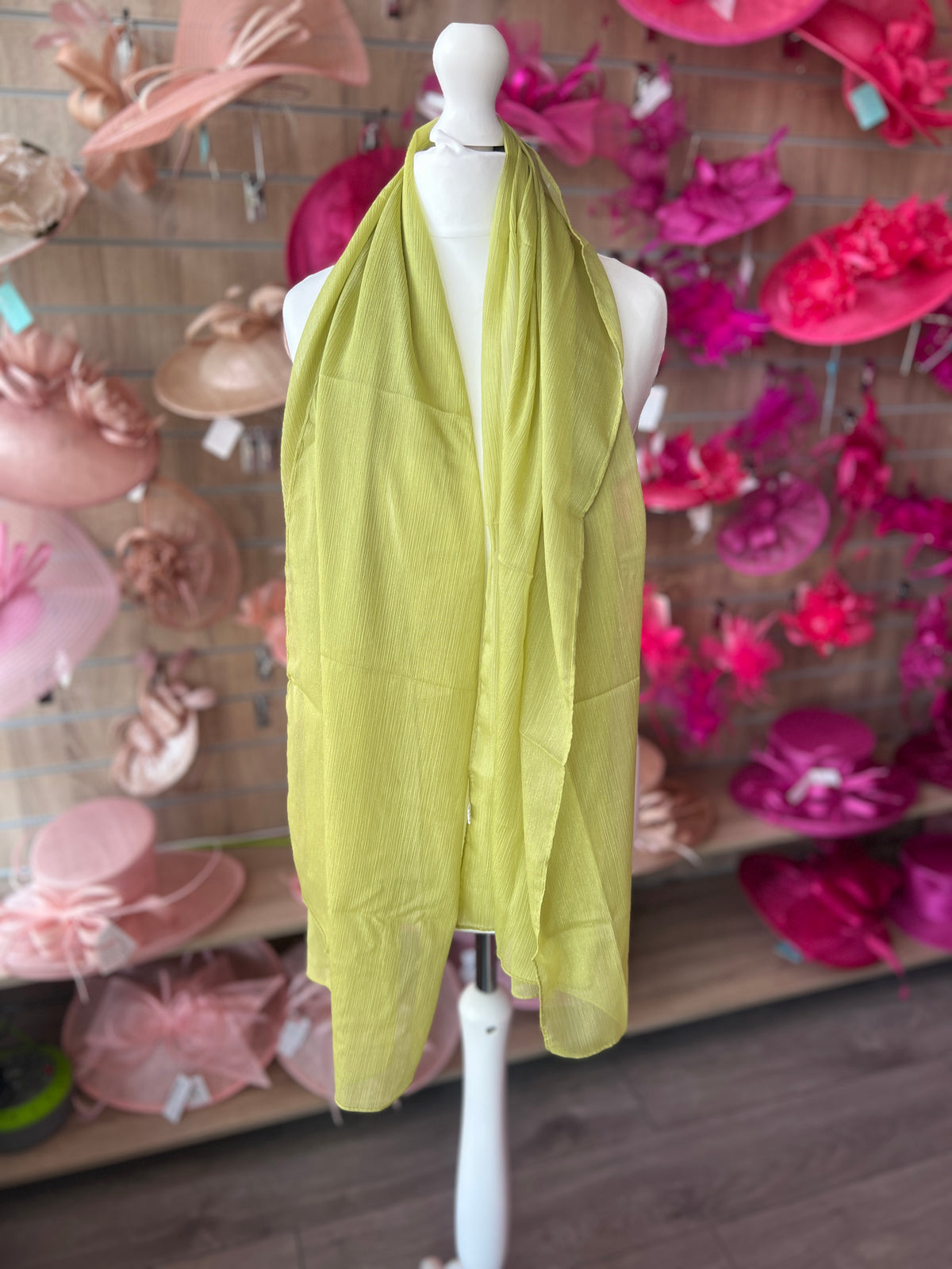 Pale Olive Chiffon Scarf With Silver Shimmer-Fascinators Direct