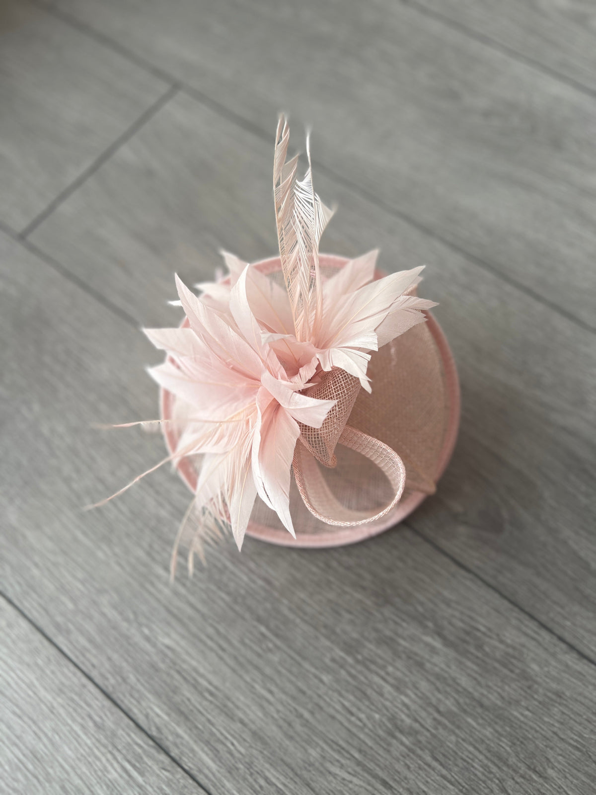 Pale Pink Disc Fascinator With Sinamay Bow &amp; Feather Flowers-Fascinators Direct