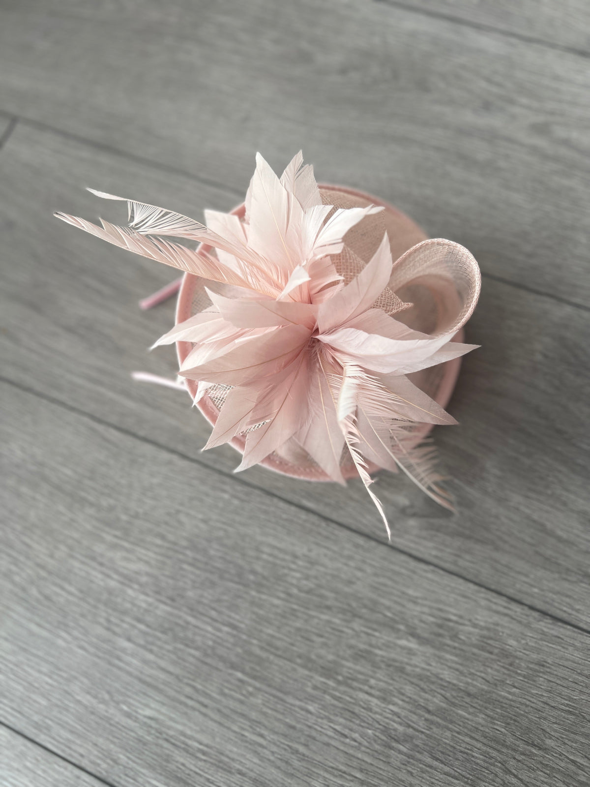 Pale Pink Disc Fascinator With Sinamay Bow &amp; Feather Flowers-Fascinators Direct