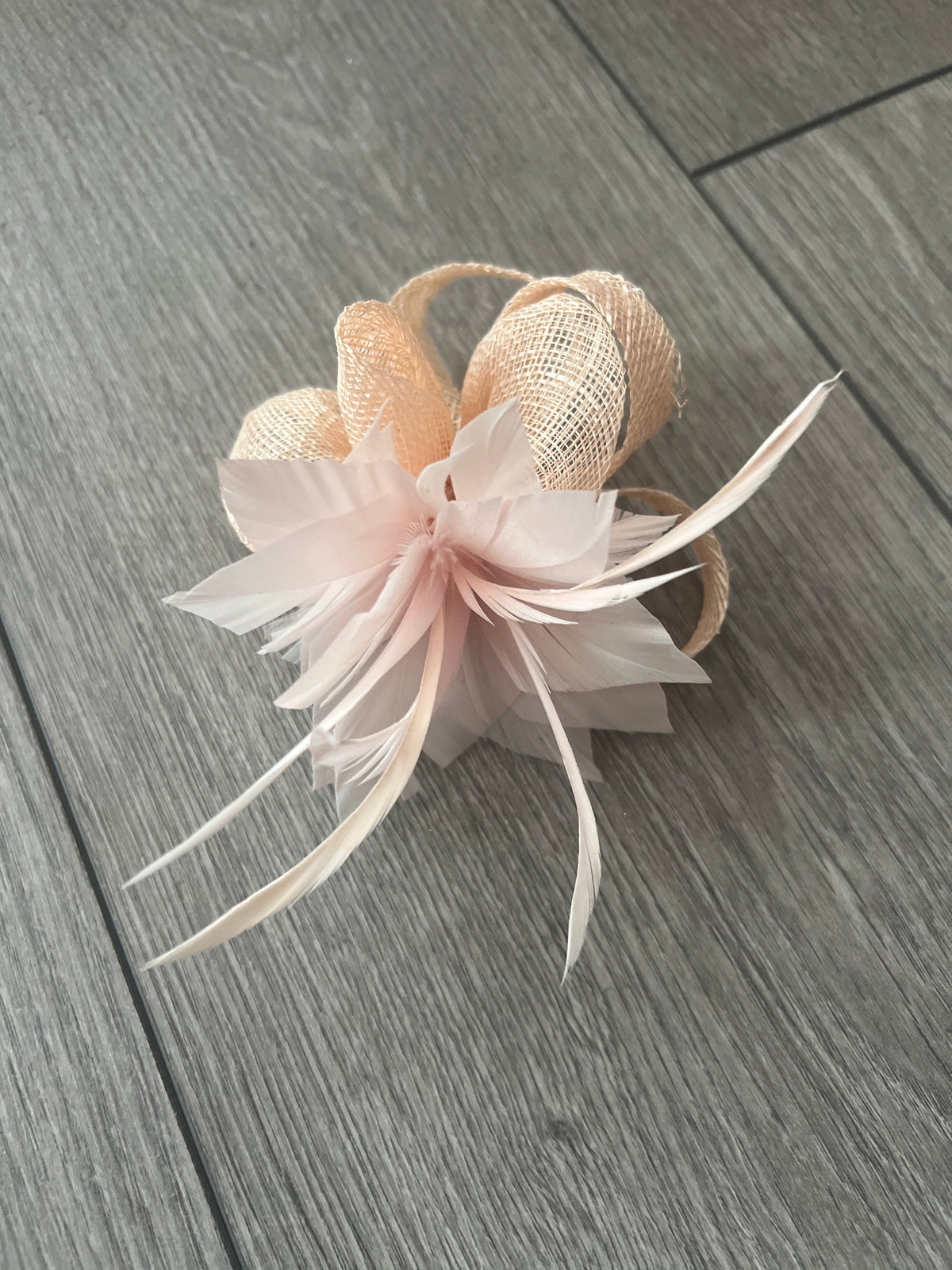 Pale Pink Fascinator Clip with Feathers &amp; Sinamay Petals-Fascinators Direct