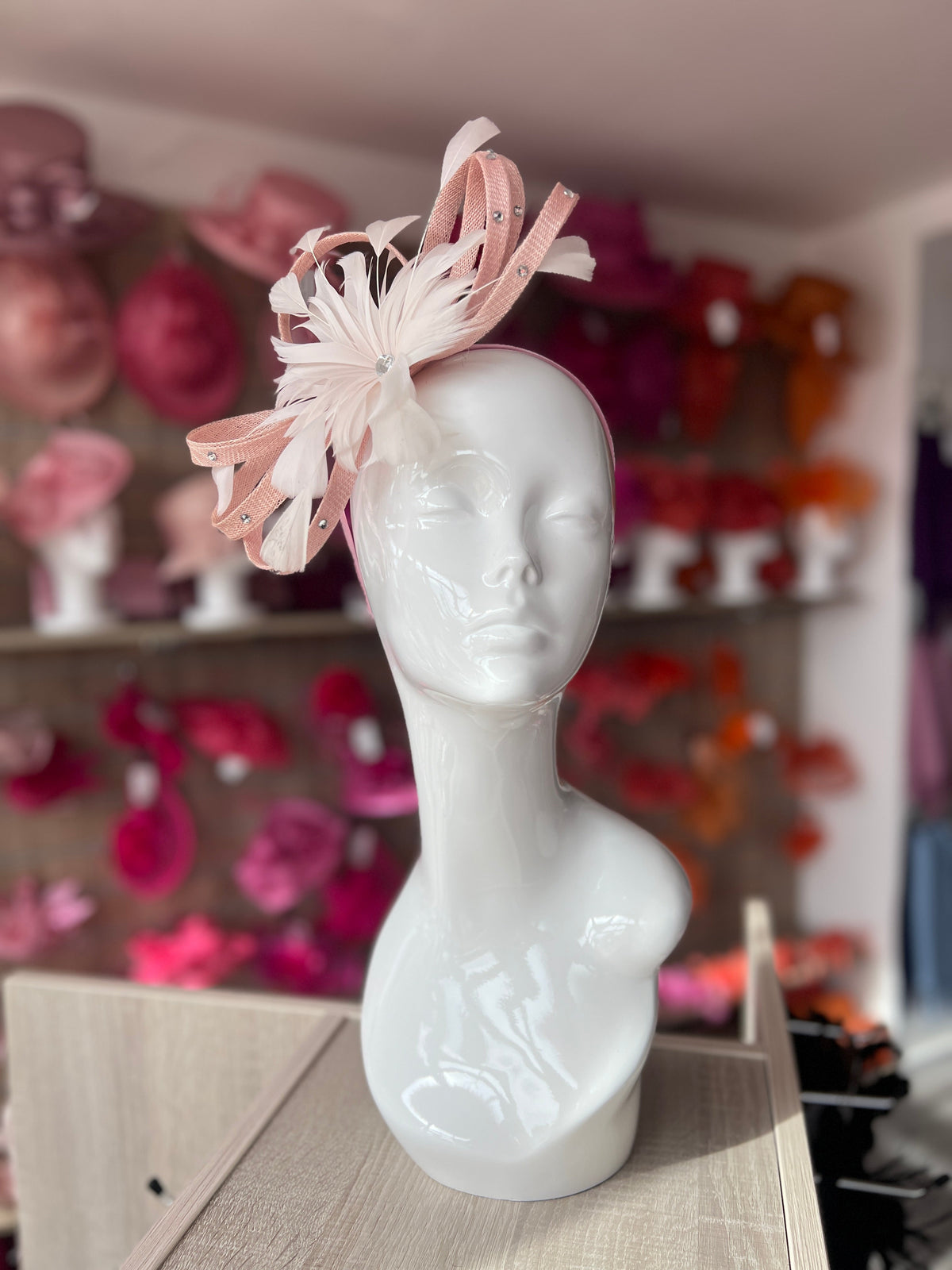 Pale Pink Fascinator With Diamanté Loops &amp; Flower-Fascinators Direct