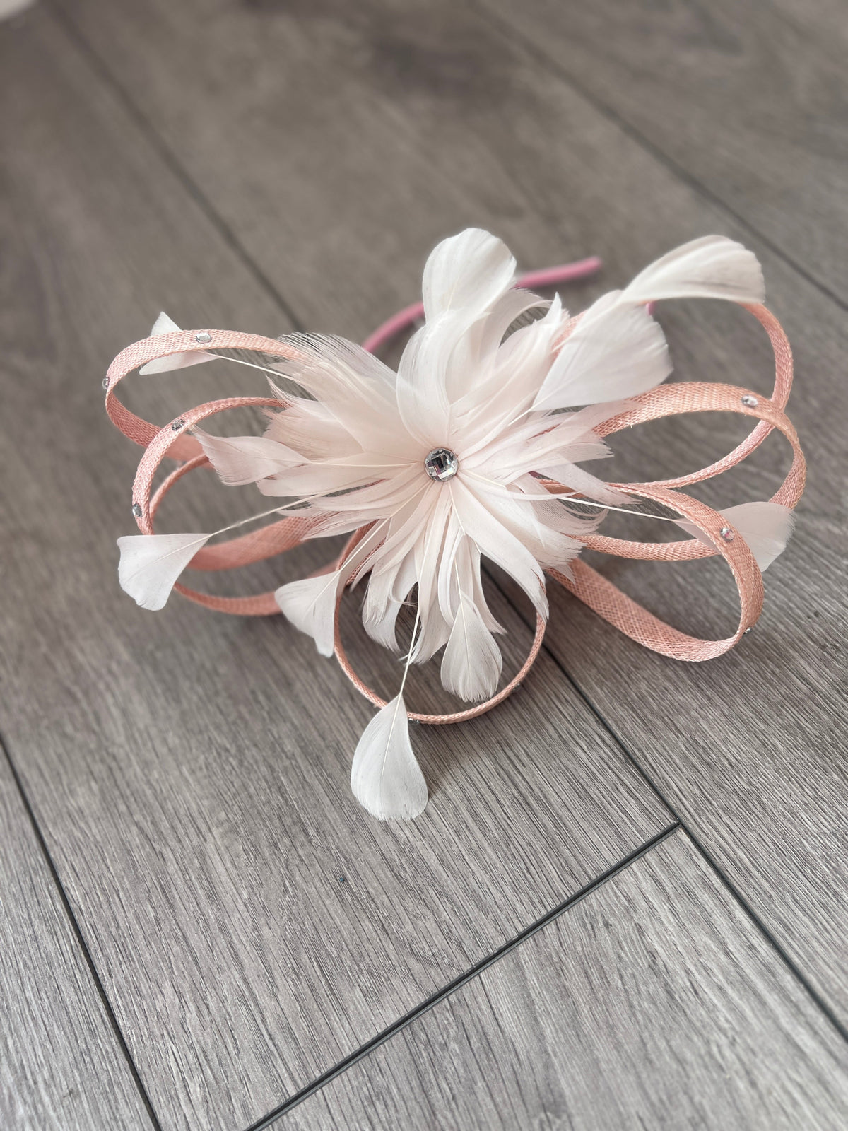 Pale Pink Fascinator With Diamanté Loops &amp; Flower-Fascinators Direct