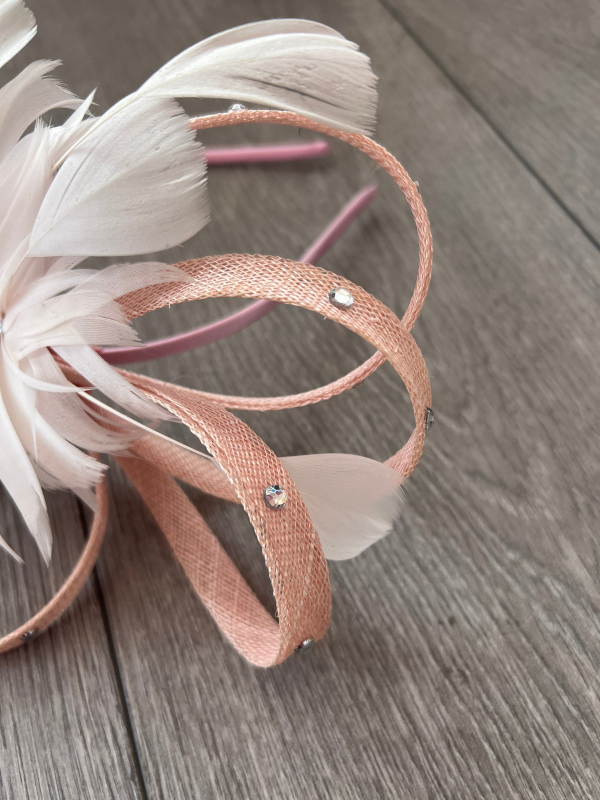 Pale Pink Fascinator With Diamanté Loops &amp; Flower-Fascinators Direct