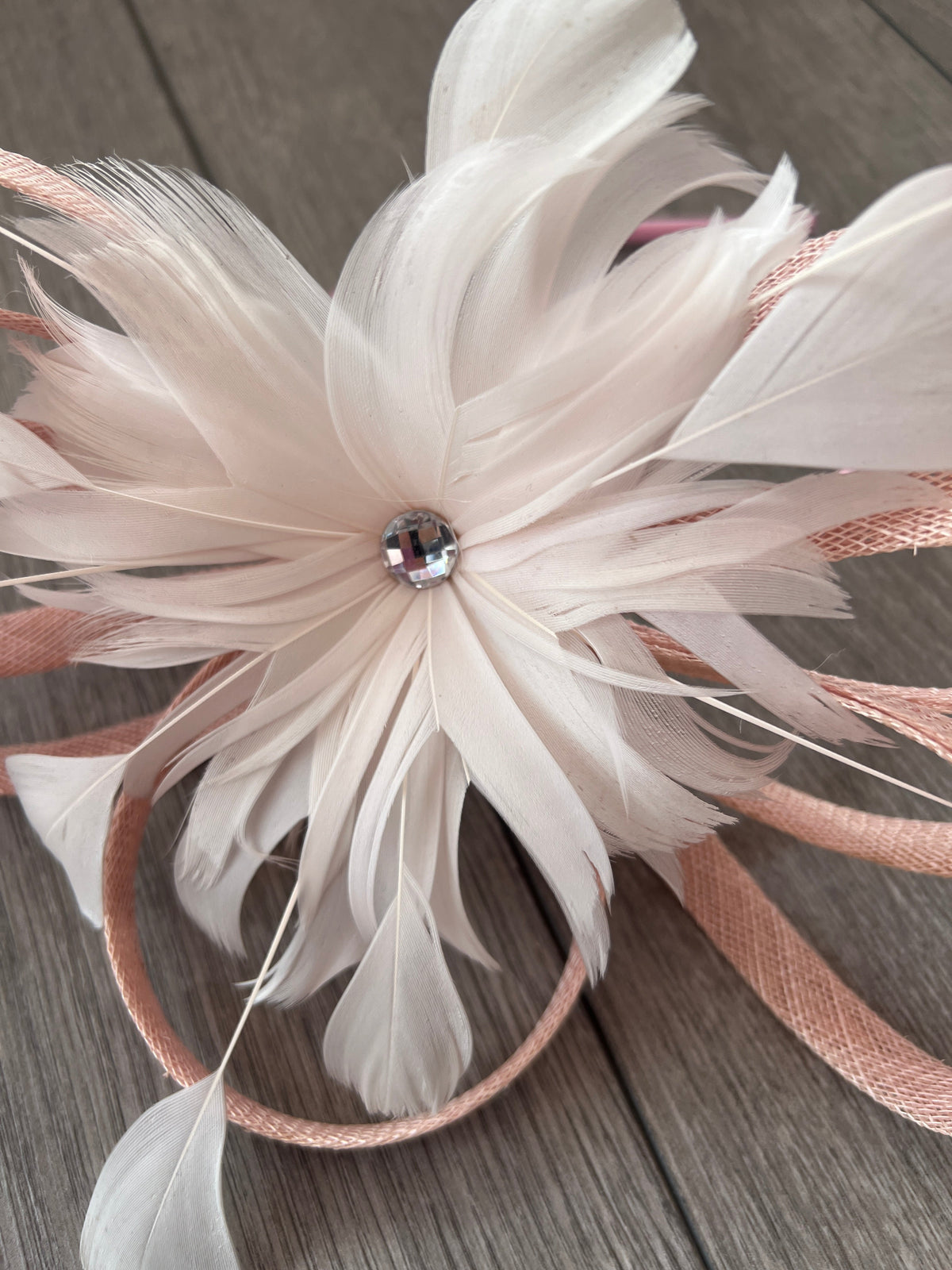 Pale Pink Fascinator With Diamanté Loops &amp; Flower-Fascinators Direct