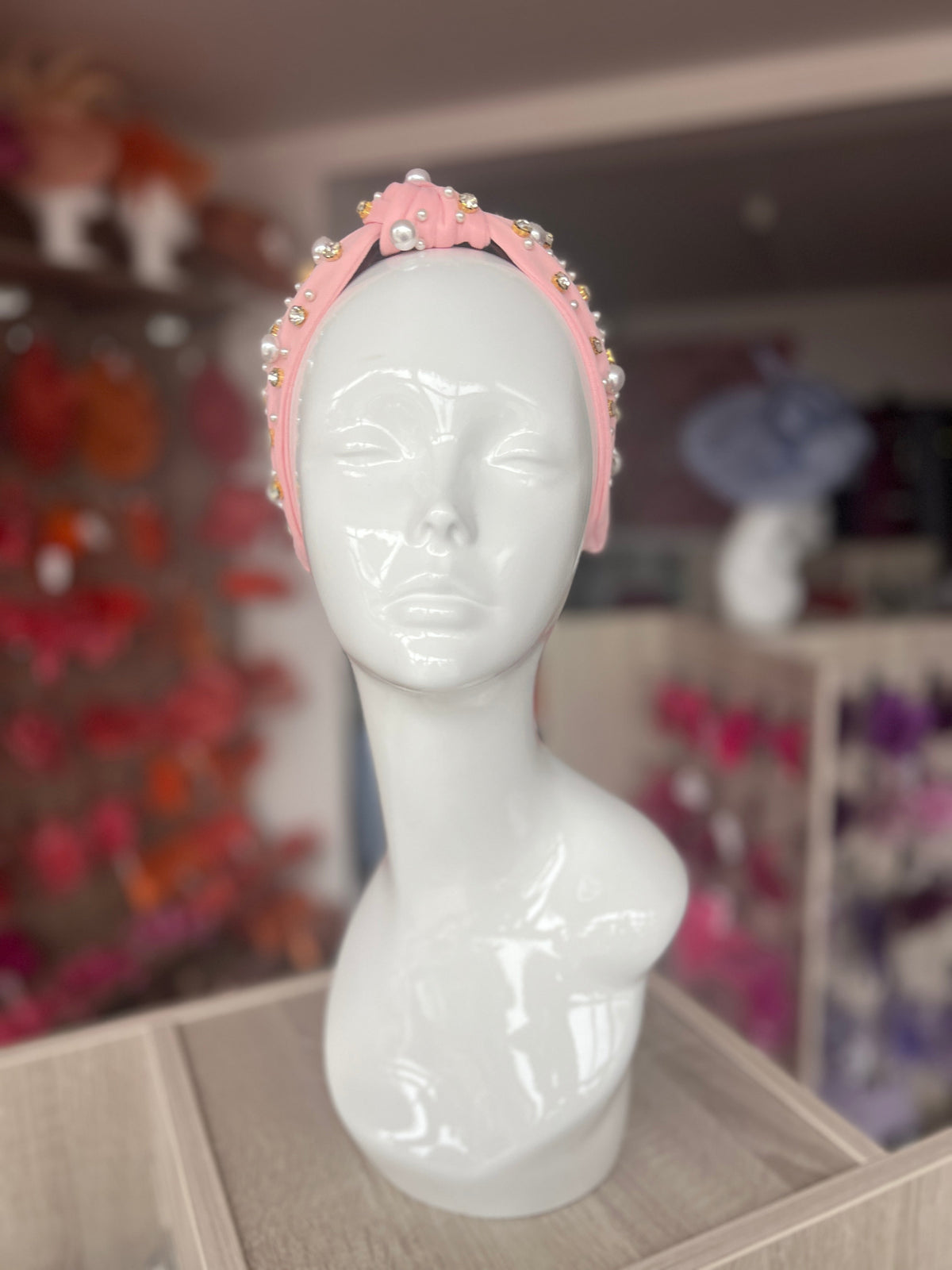 Pale Pink Pearl &amp; Diamante Knot Headband Fascinator-Fascinators Direct