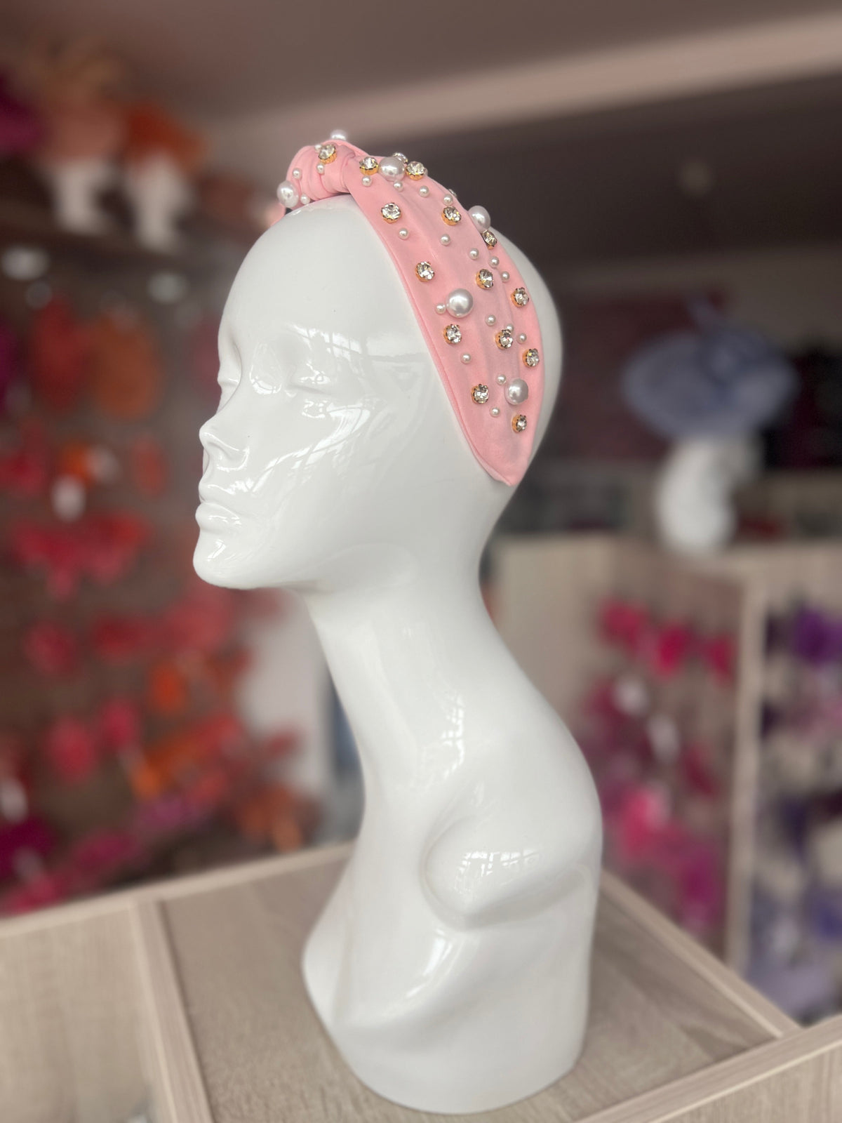 Pale Pink Pearl &amp; Diamante Knot Headband Fascinator-Fascinators Direct