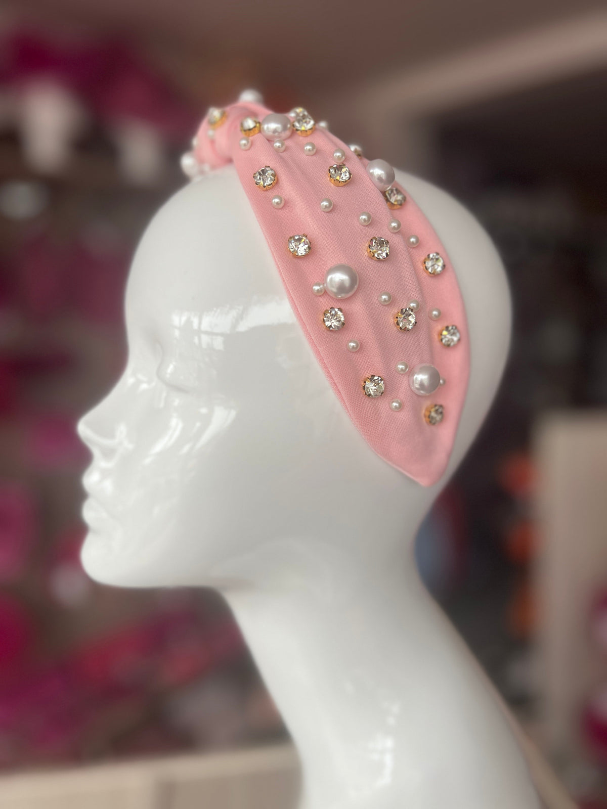 Pale Pink Pearl &amp; Diamante Knot Headband Fascinator-Fascinators Direct