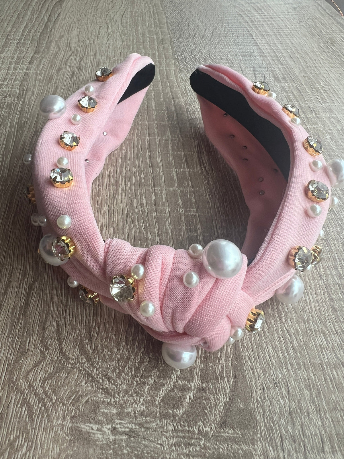 Pale Pink Pearl &amp; Diamante Knot Headband Fascinator-Fascinators Direct