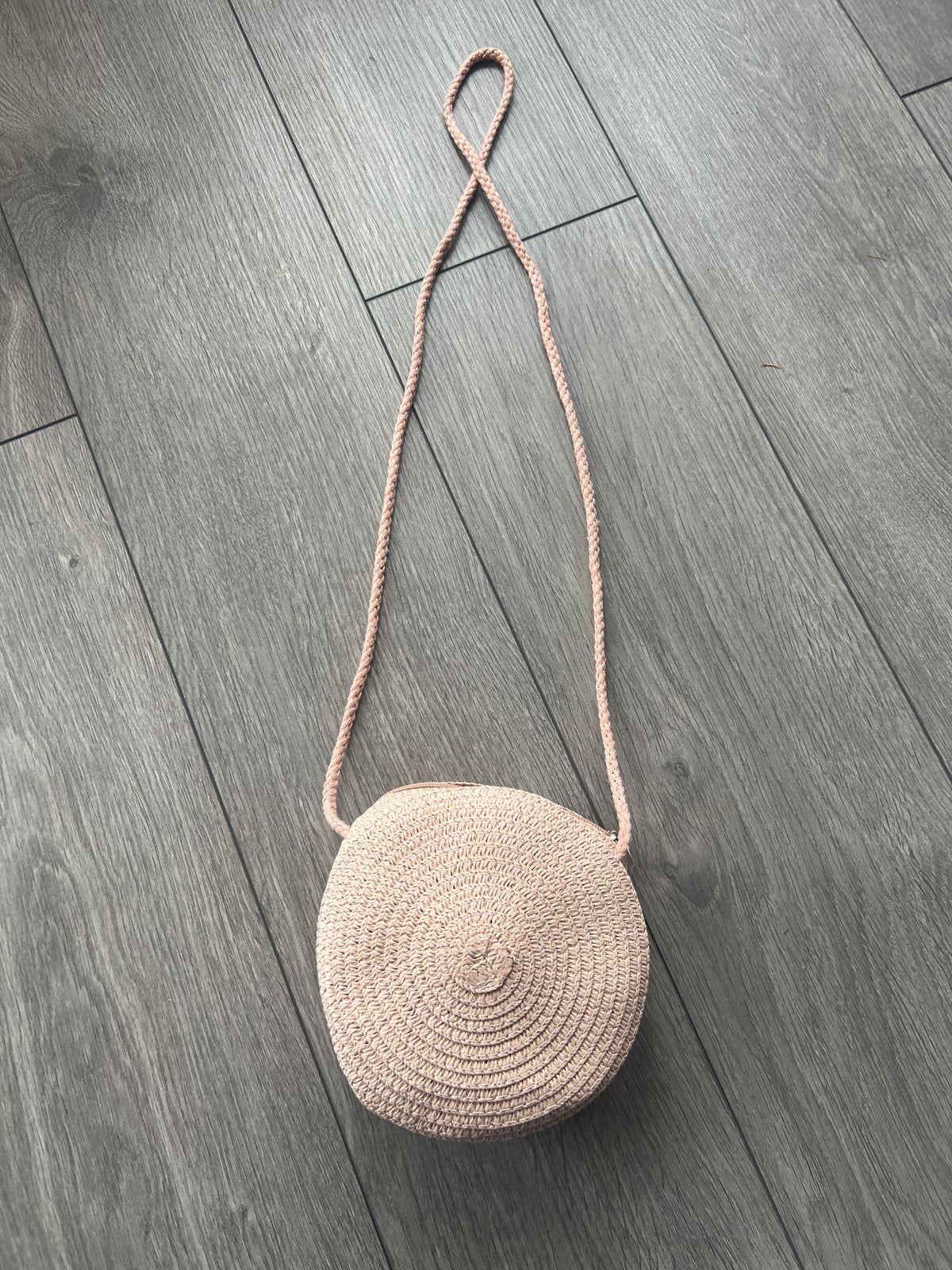 Pale Pink Round Straw Shoulder Bag-Fascinators Direct