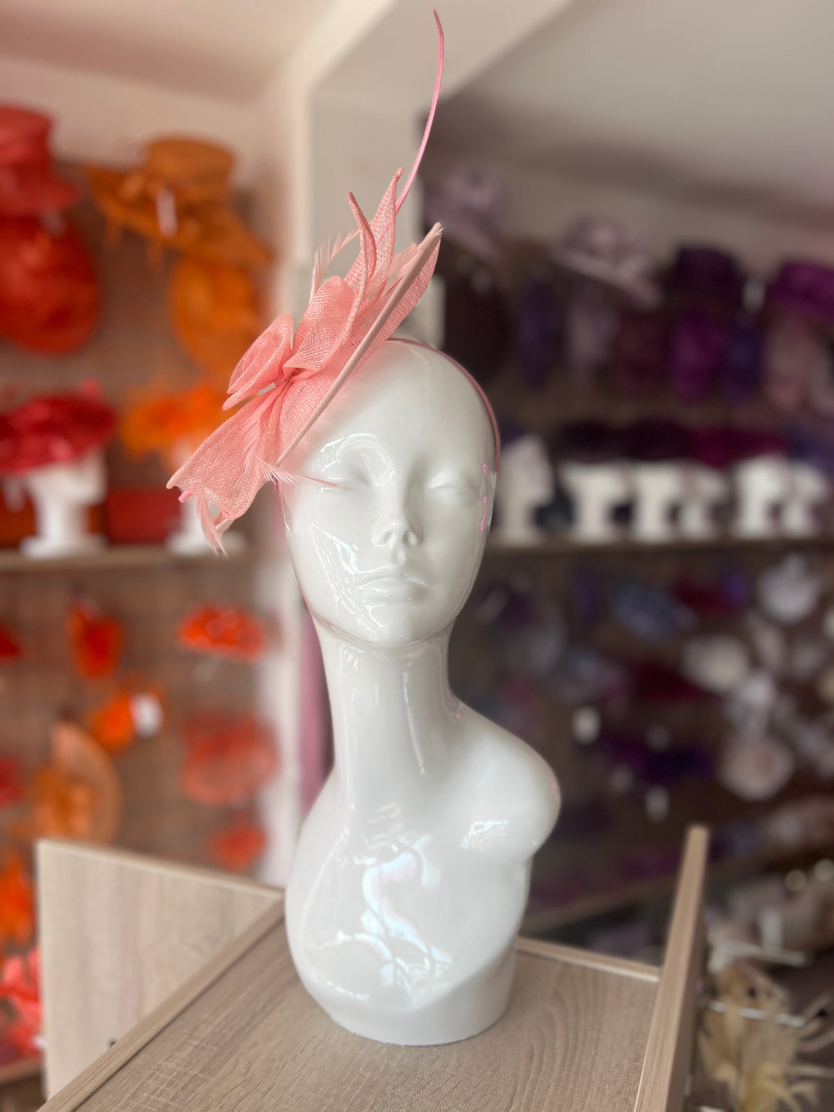 Pale Pink Saucer Fascinator With Flower &amp; Quill-Fascinators Direct