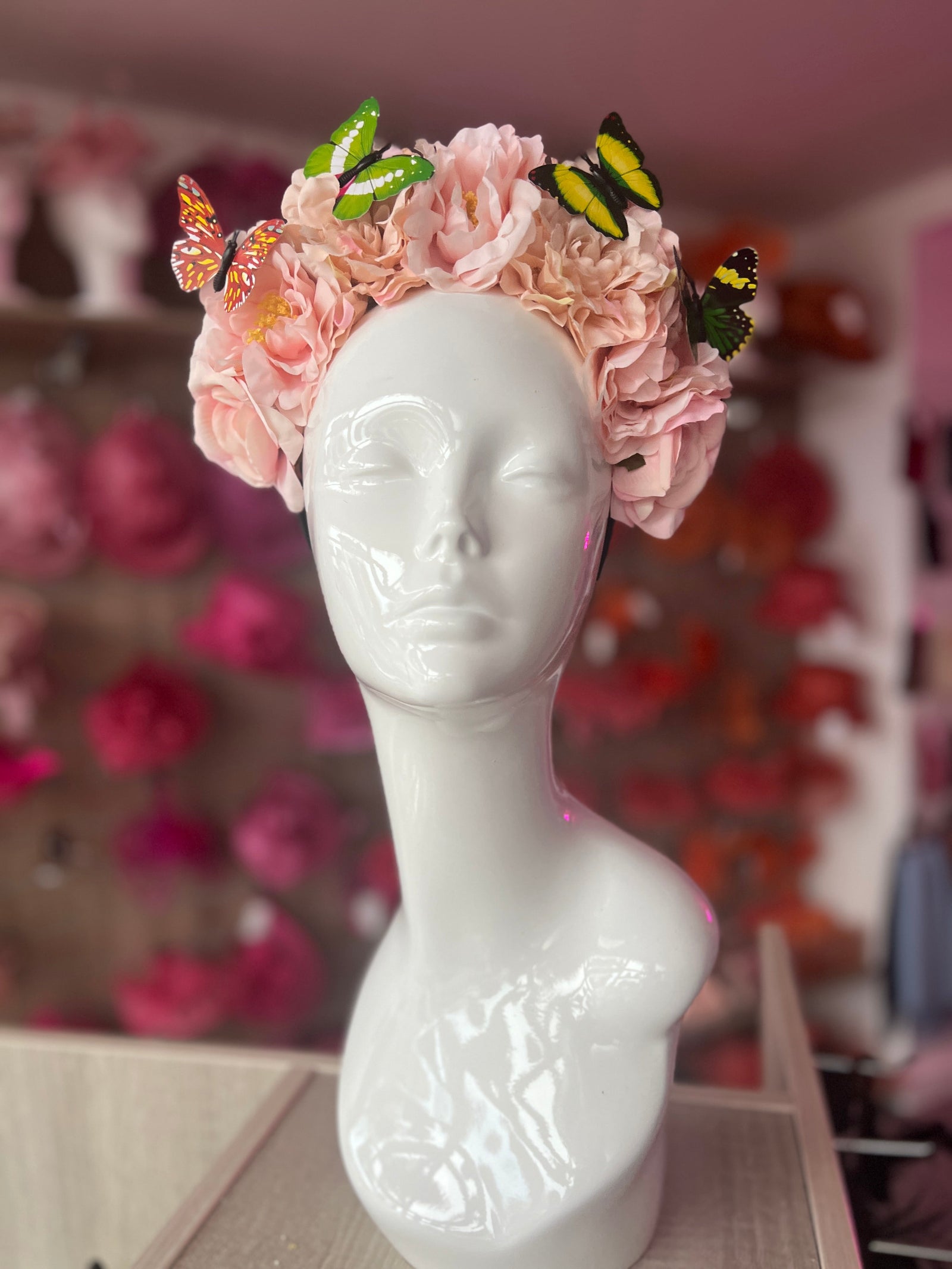 One off Piece - Grey Dusky Pink Light hot Peach Nude Mauve Flower Saucer Disc Hat Fascinator Headband Races Hair u11909