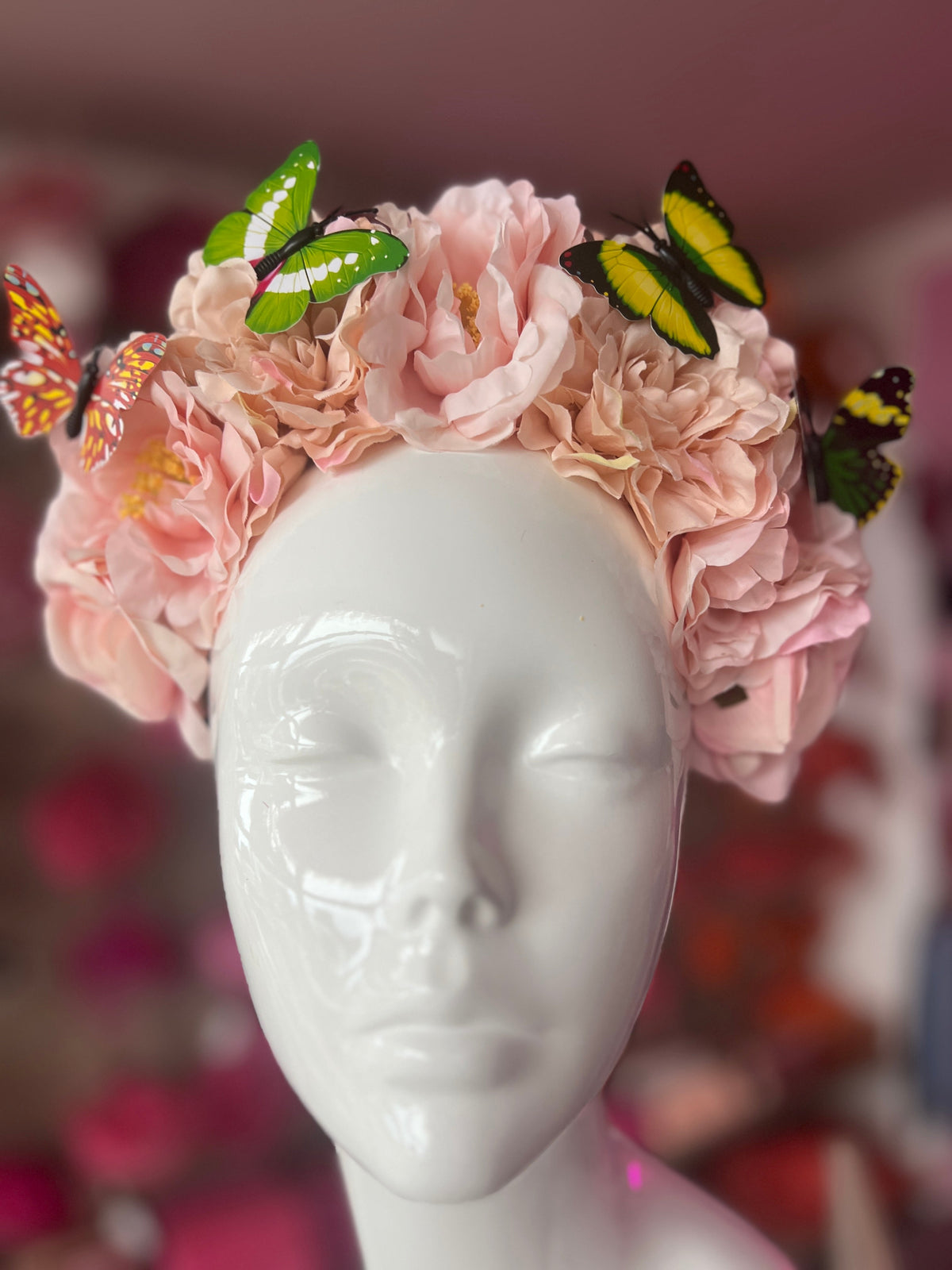 Pale Pink Vintage Flower Headband With Butterflies-Fascinators Direct