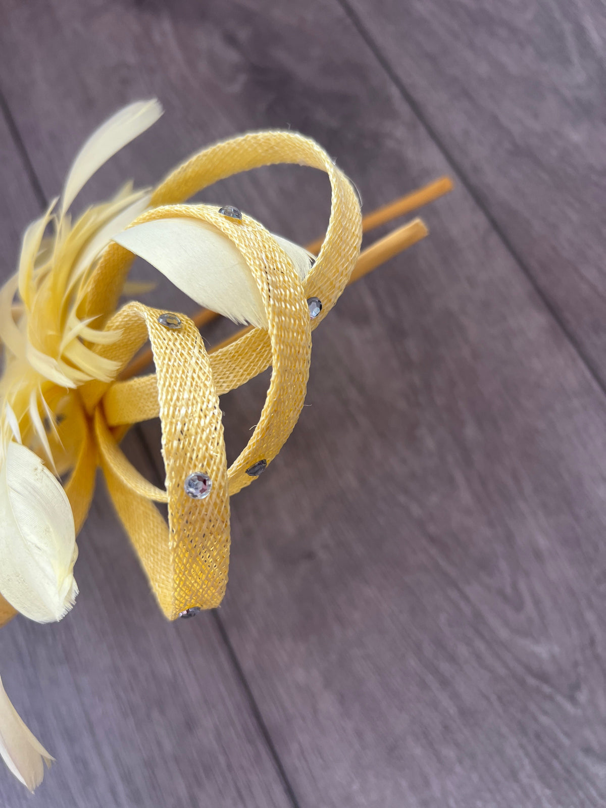 Pale Yellow Fascinator With Diamanté Loops &amp; Flower-Fascinators Direct