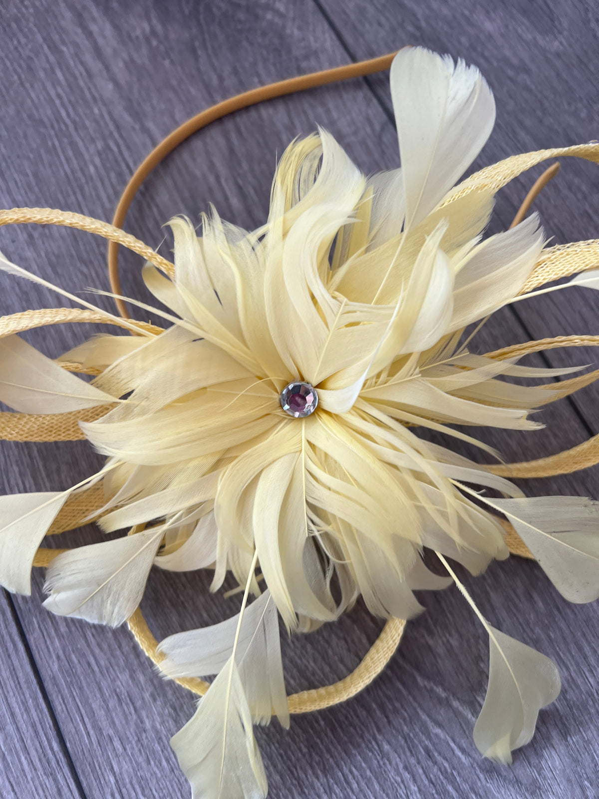 Pale Yellow Fascinator With Diamanté Loops &amp; Flower-Fascinators Direct