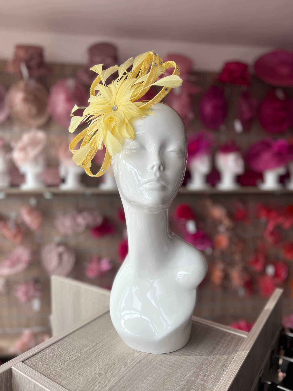 Pale Yellow Fascinator With Diamanté Loops &amp; Flower-Fascinators Direct