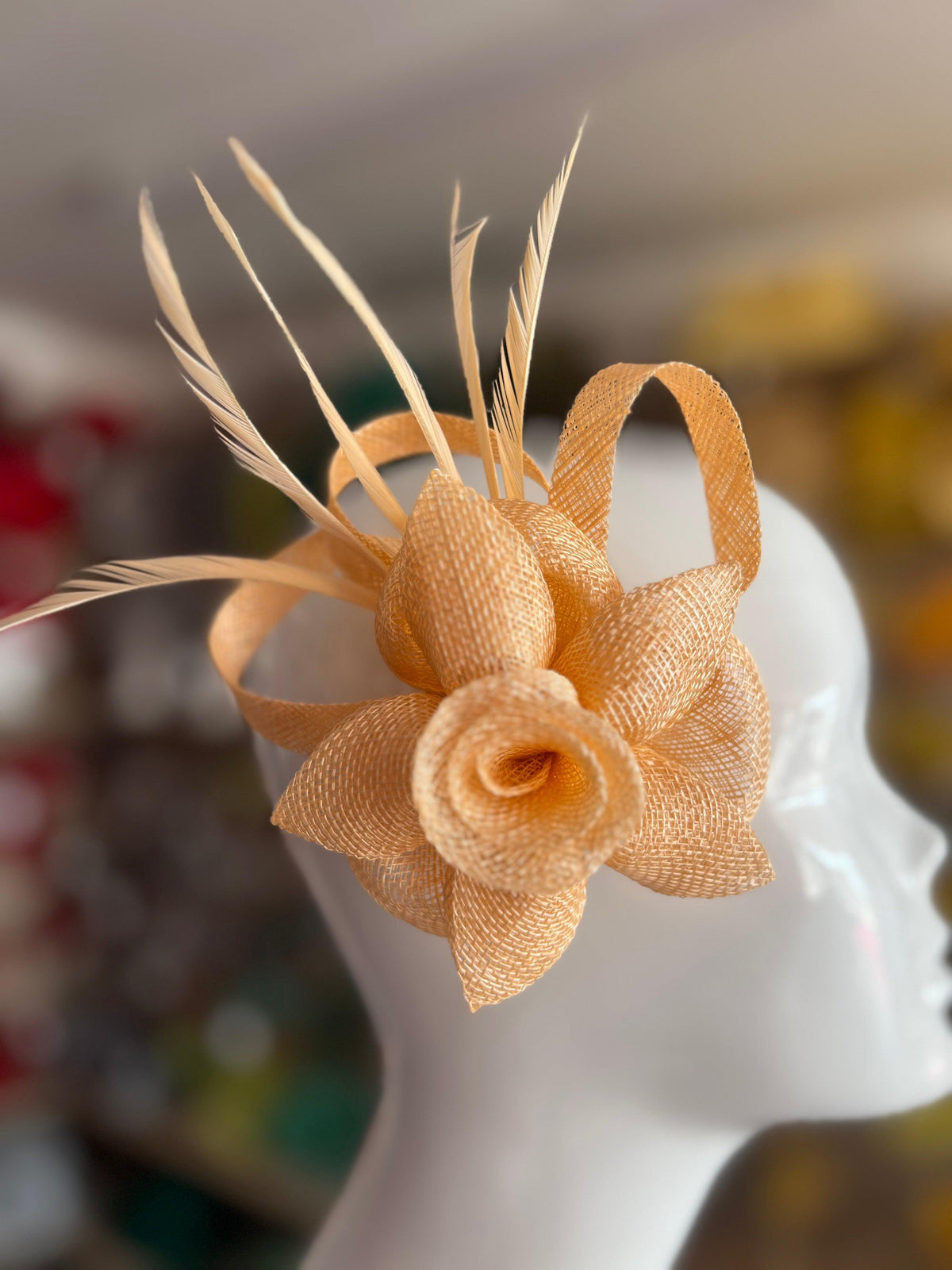 Peach Flower Fascinator Clip with Feathers-Fascinators Direct