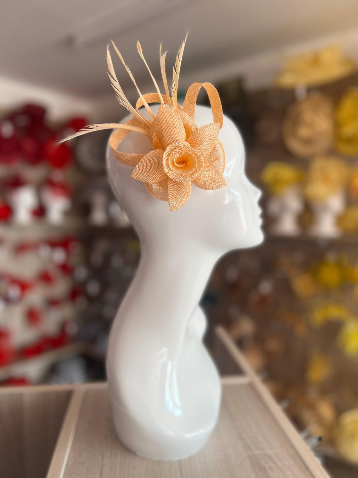 Peach Flower Fascinator Clip with Feathers-Fascinators Direct